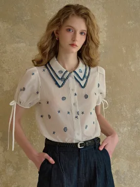 Lightweight Fabric ??Final Sale??Amaya Double Collar Stars Blouse