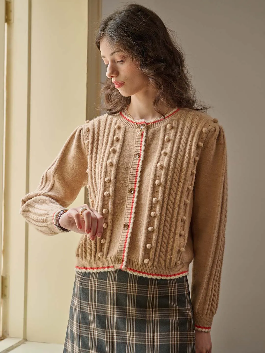 ??Final Sale??Adeline Sweet Round Neck Contrast Lace Cardigan Biodegradable Fiber Roll Up Sleeve System