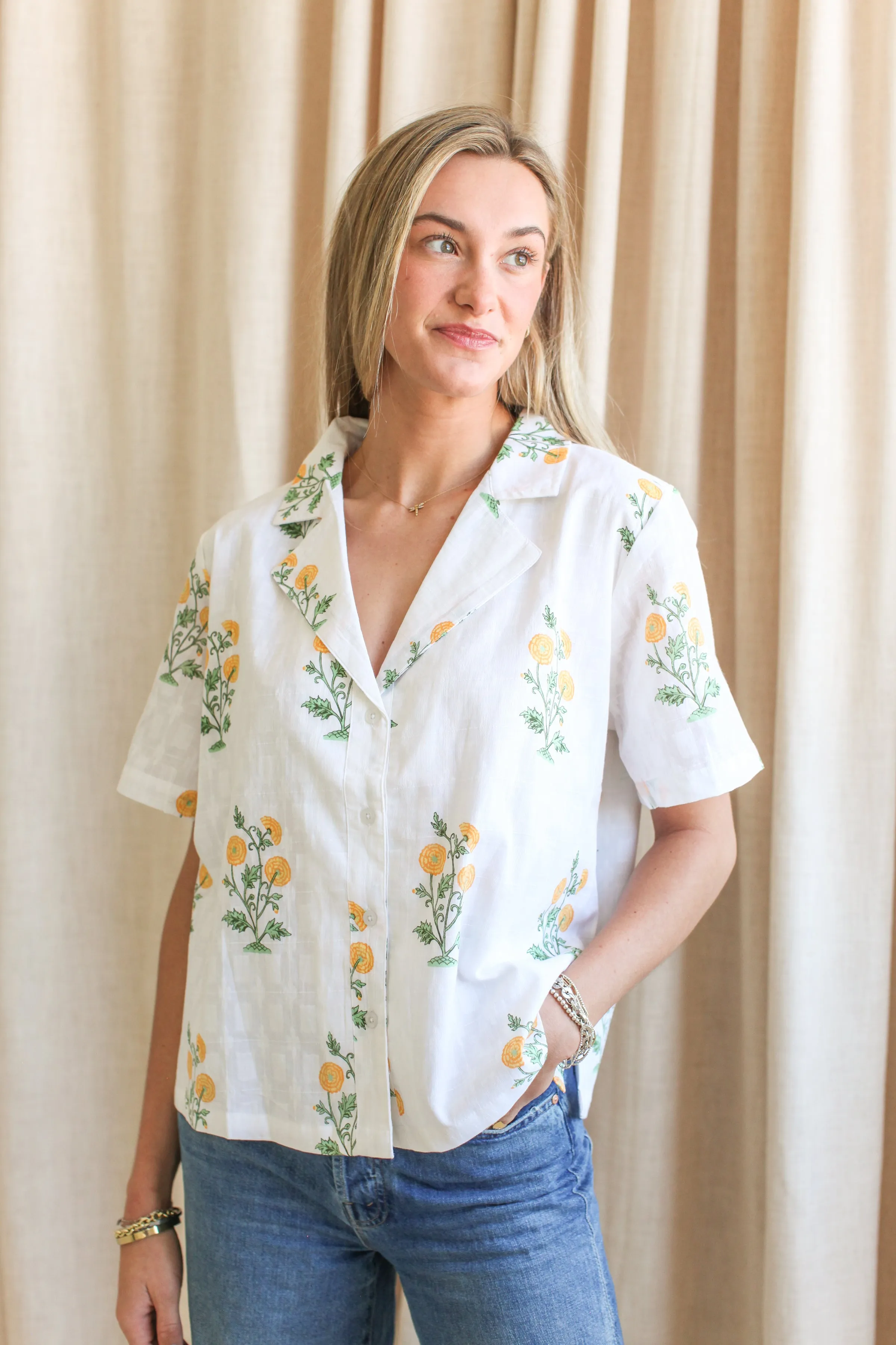 Lana Yellow Flower Blouse CroppedLength