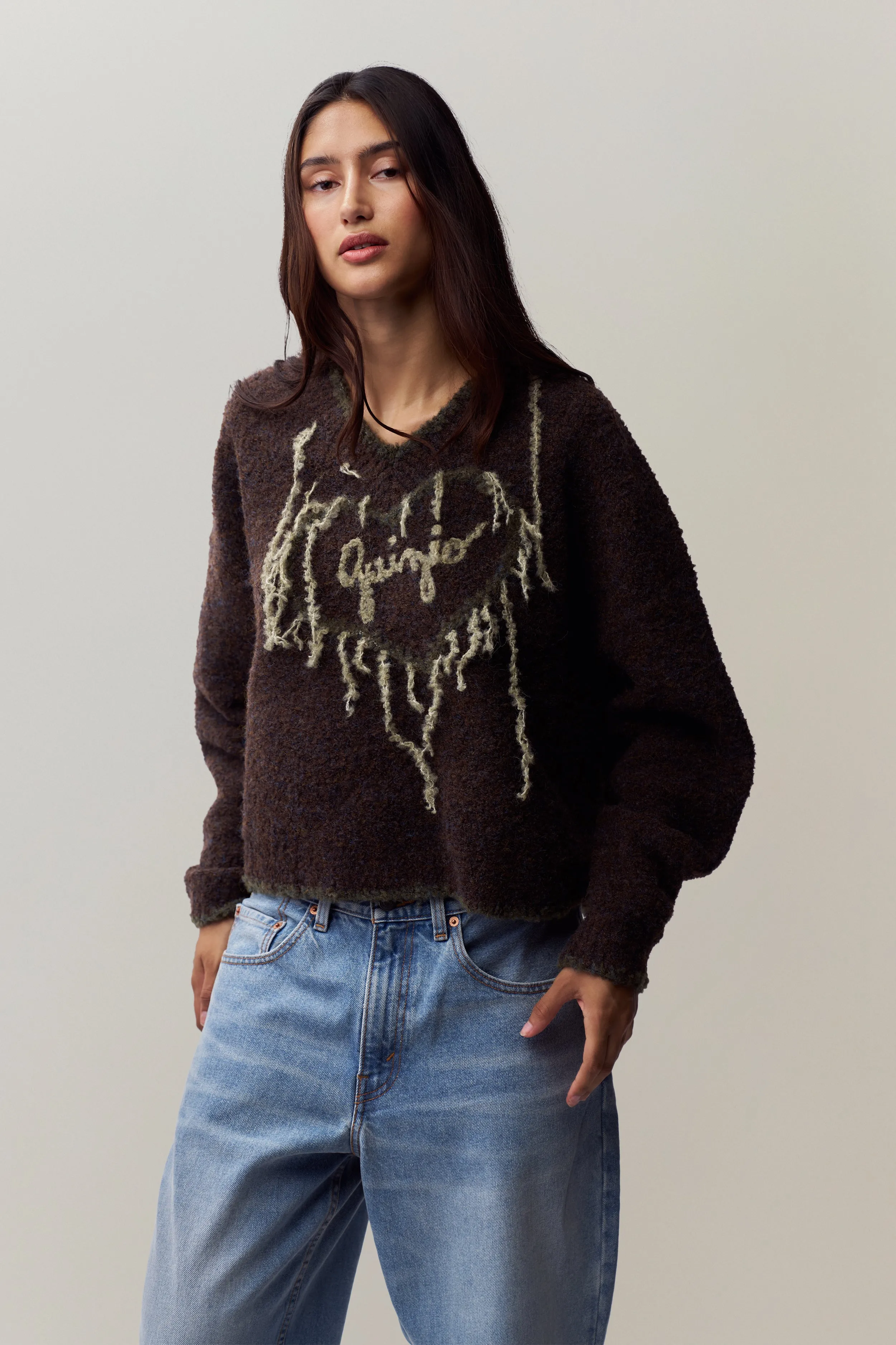 Low Profile Stitching Guizio Heart Sweater