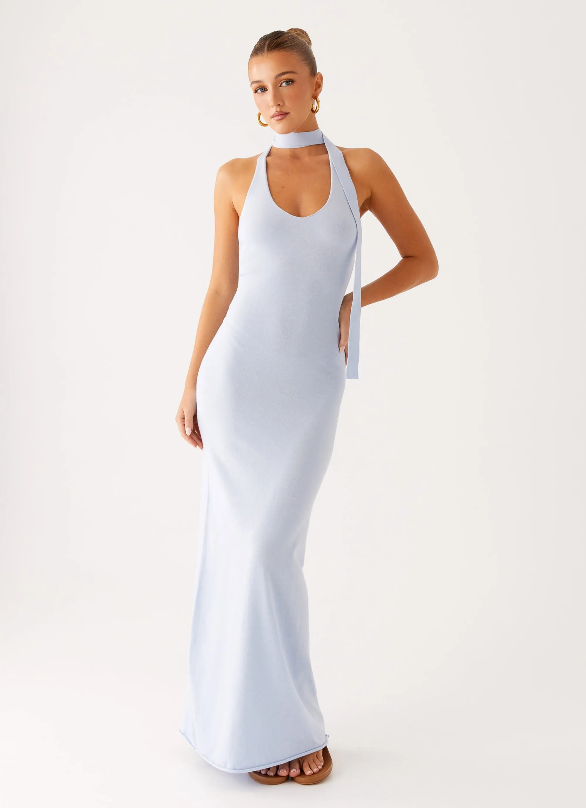 Eddie Knit Maxi Dress - Blue One-Shoulder Flattering Silhouette Wear
