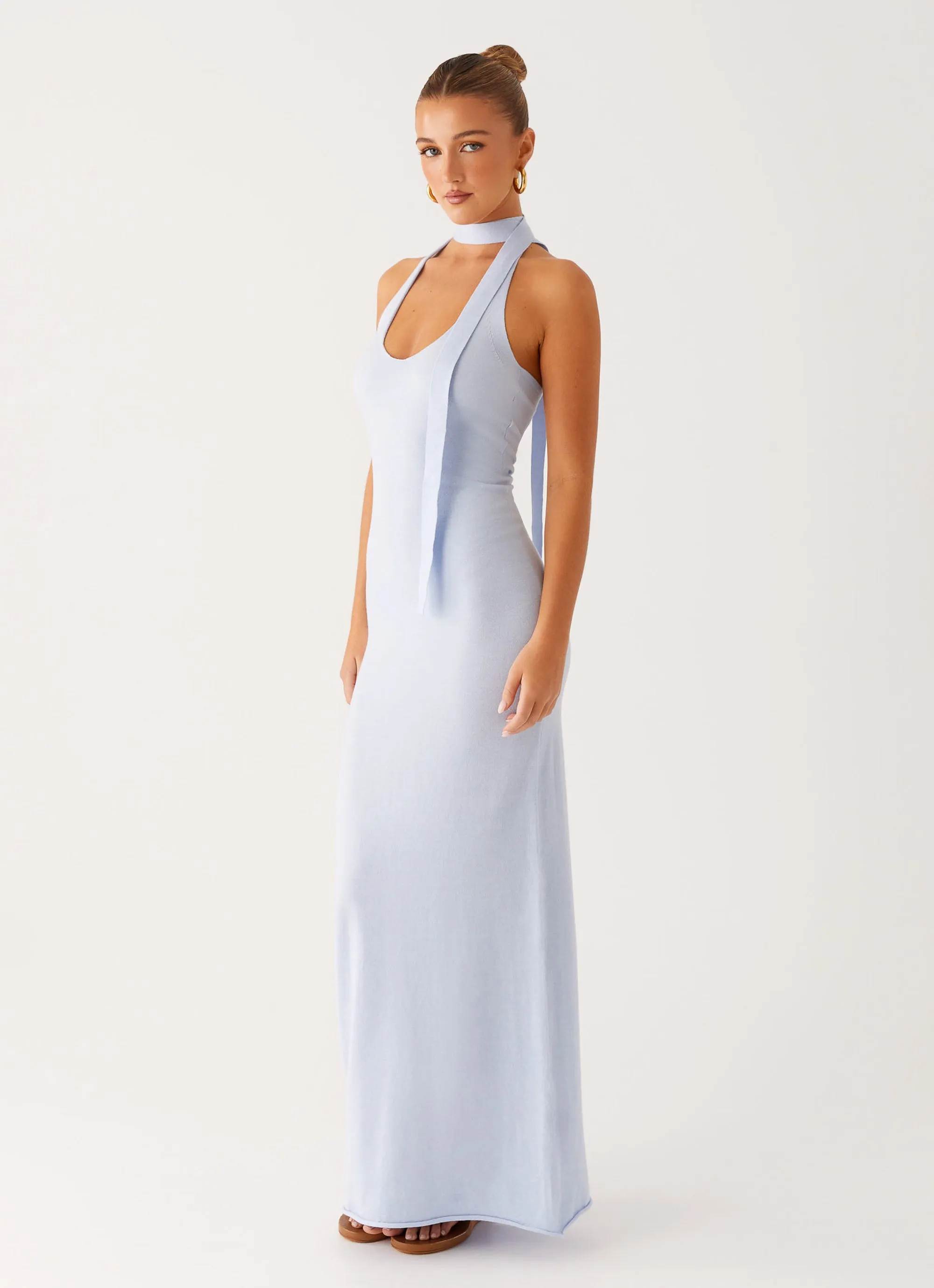 Vibrant Style Magnetic-Closure Eddie Knit Maxi Dress - Blue