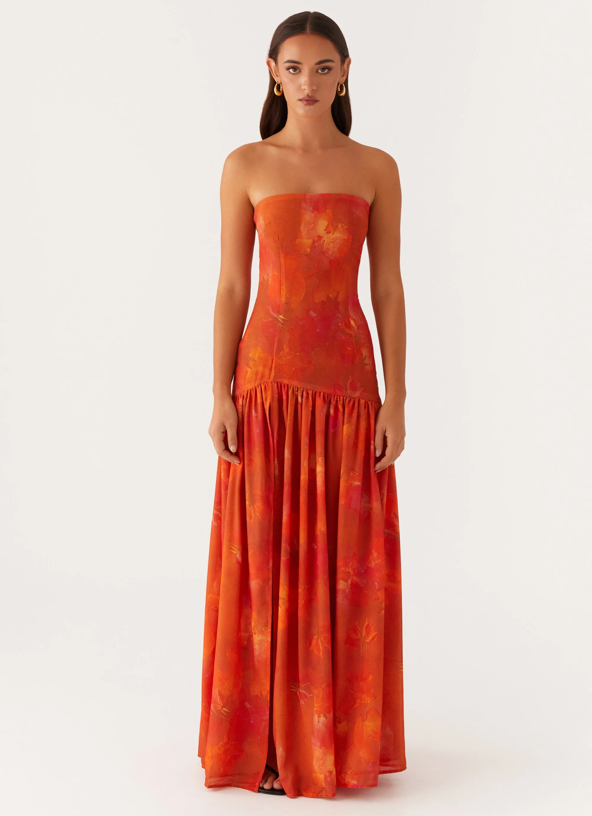 One-Shoulder Fall Silhouette Eden Strapless Maxi Dress - Amber