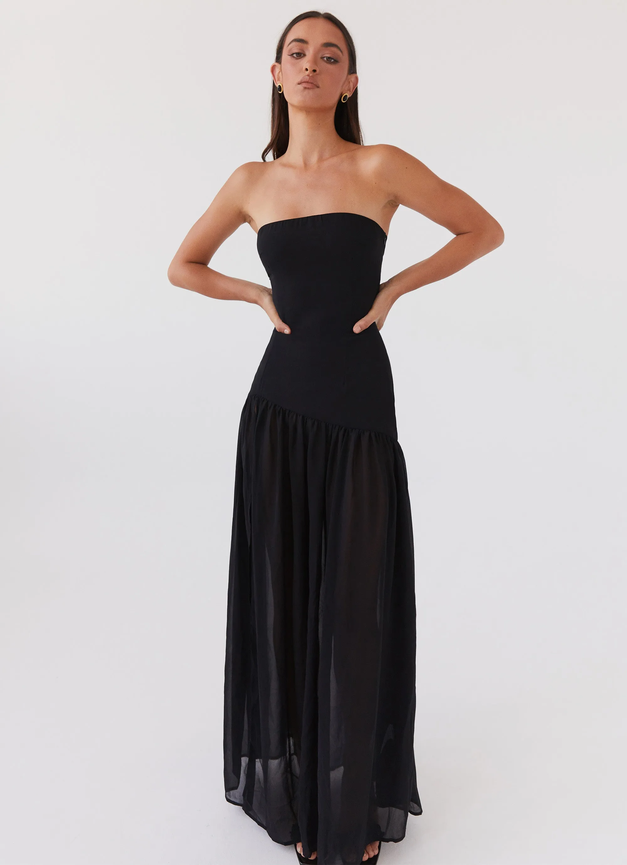 Grab Quick Rhinestone-Detail Eden Strapless Maxi Dress - Black