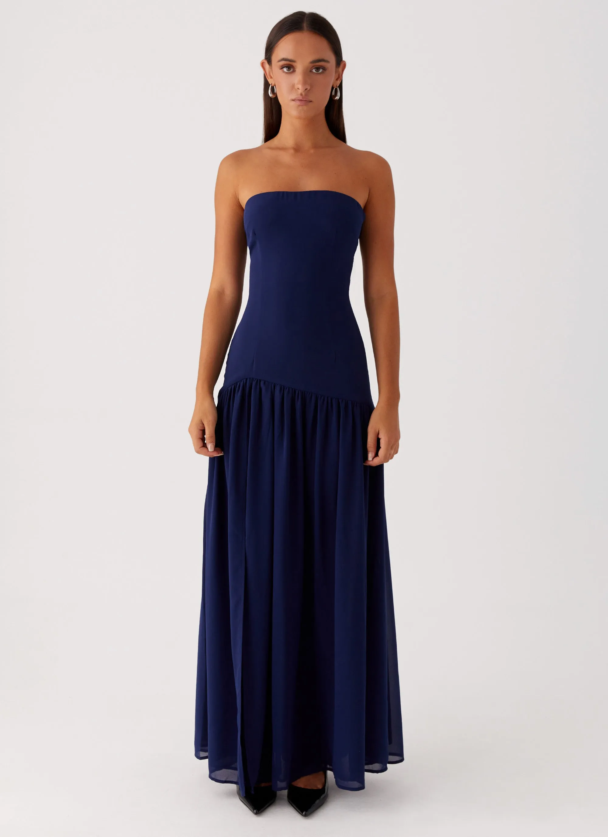 Eden Strapless Maxi Dress - Navy Simplistic Mood Lightweight Layer