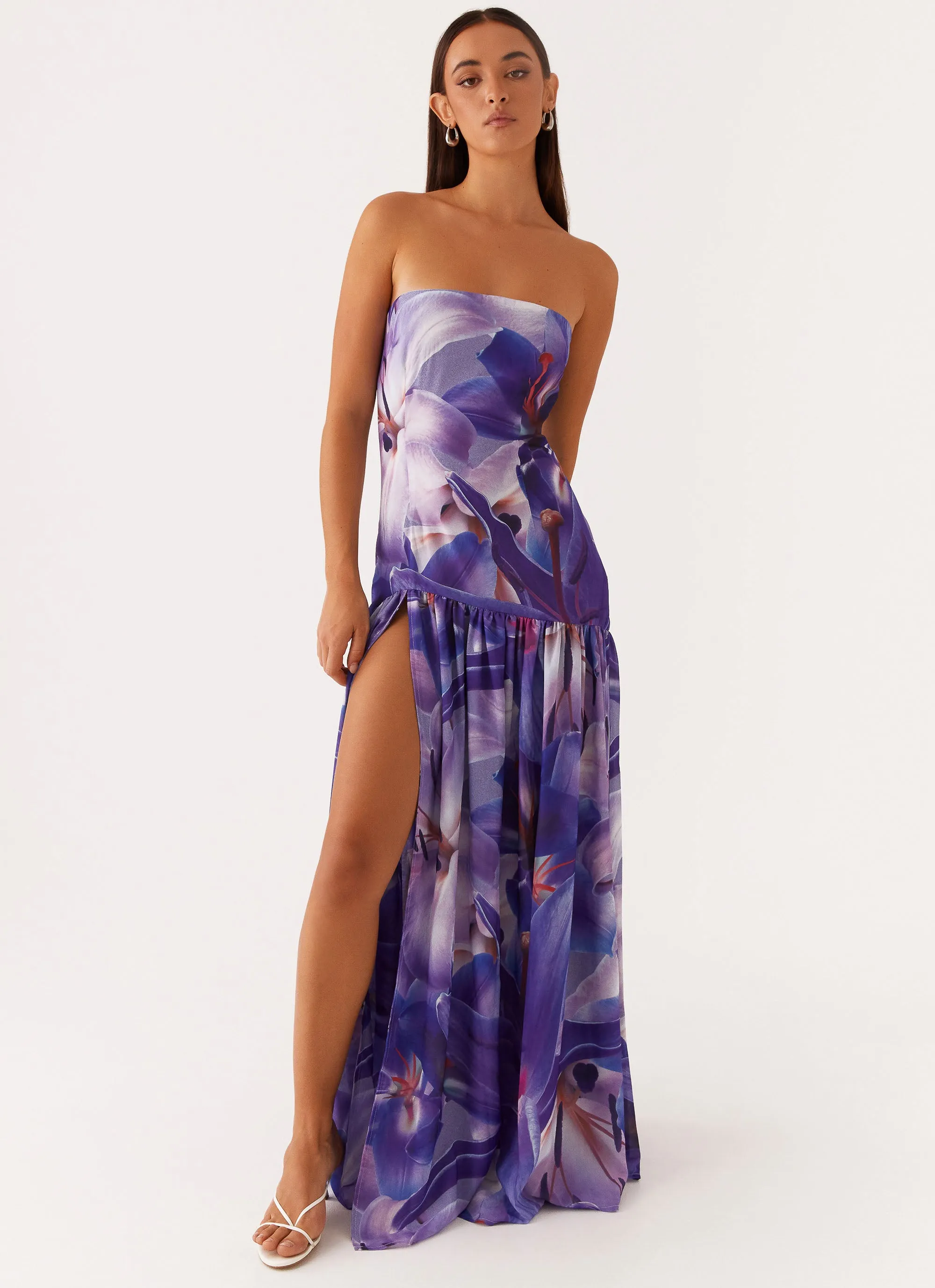 Eden Strapless Maxi Dress - Purple White Lilly Sister Glow Soft Harmony
