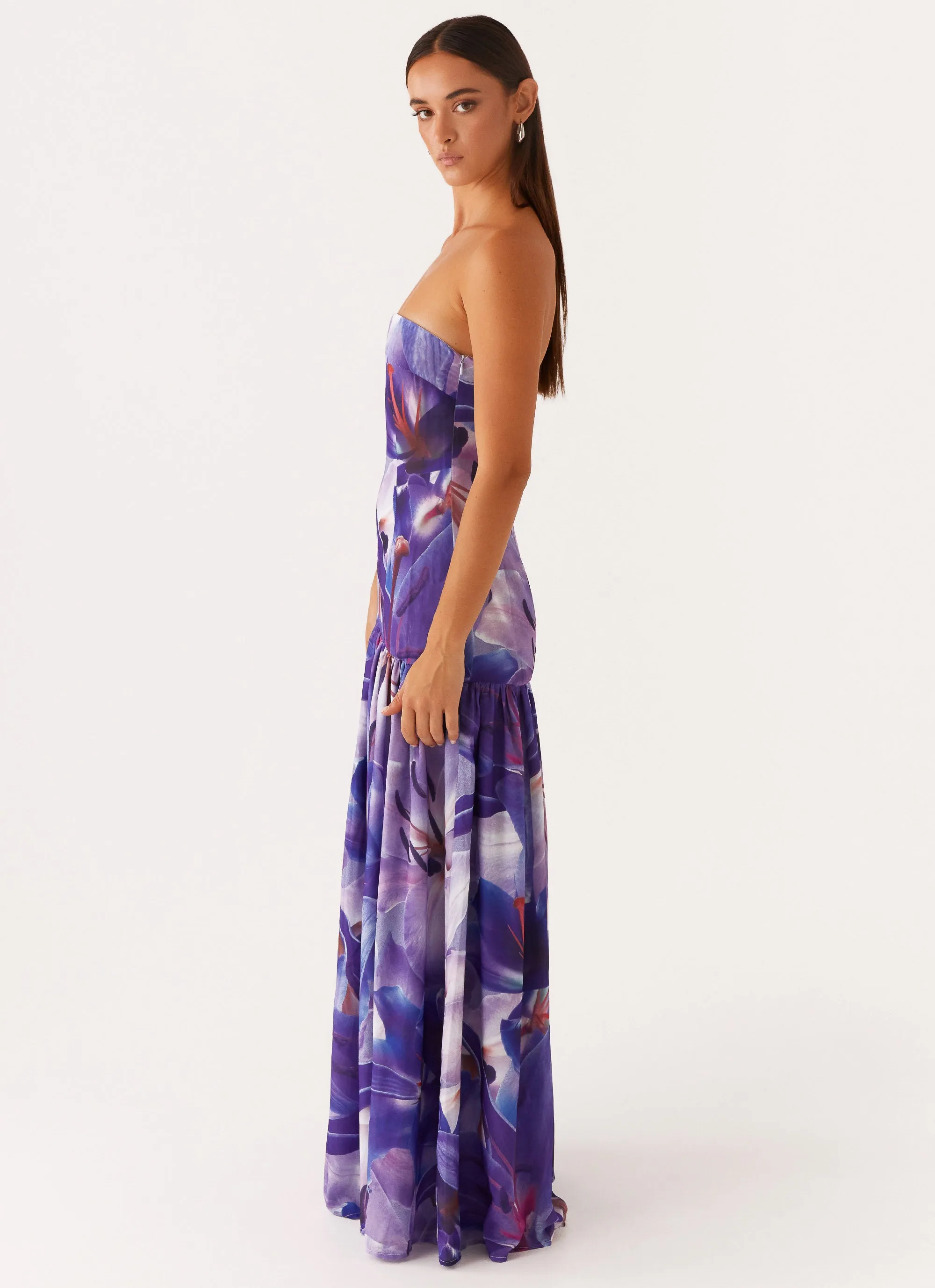 Garden Fresh Feminine Line Eden Strapless Maxi Dress - Purple White Lilly