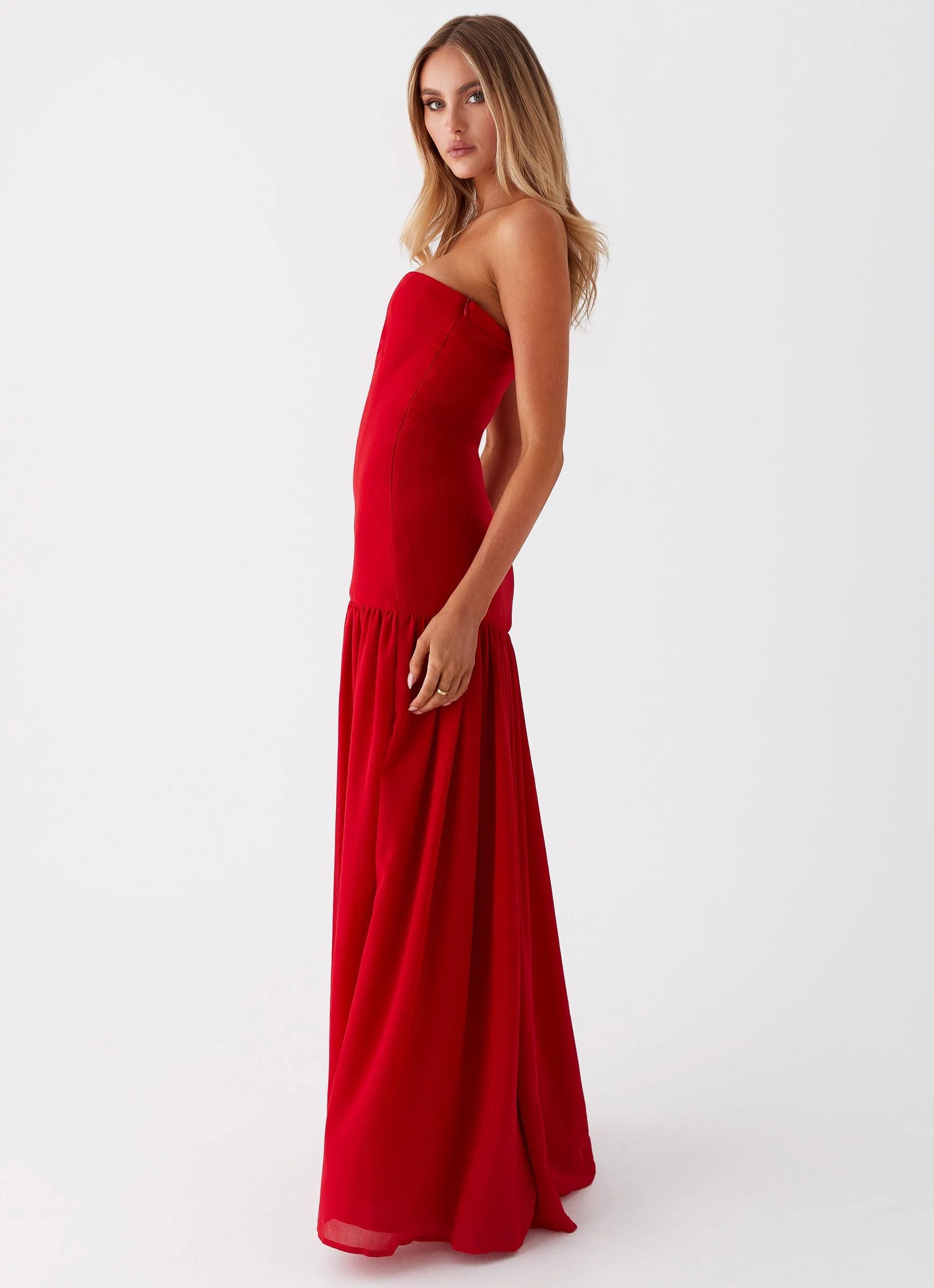 Eden Strapless Maxi Dress - Red Practical work-to-play piece