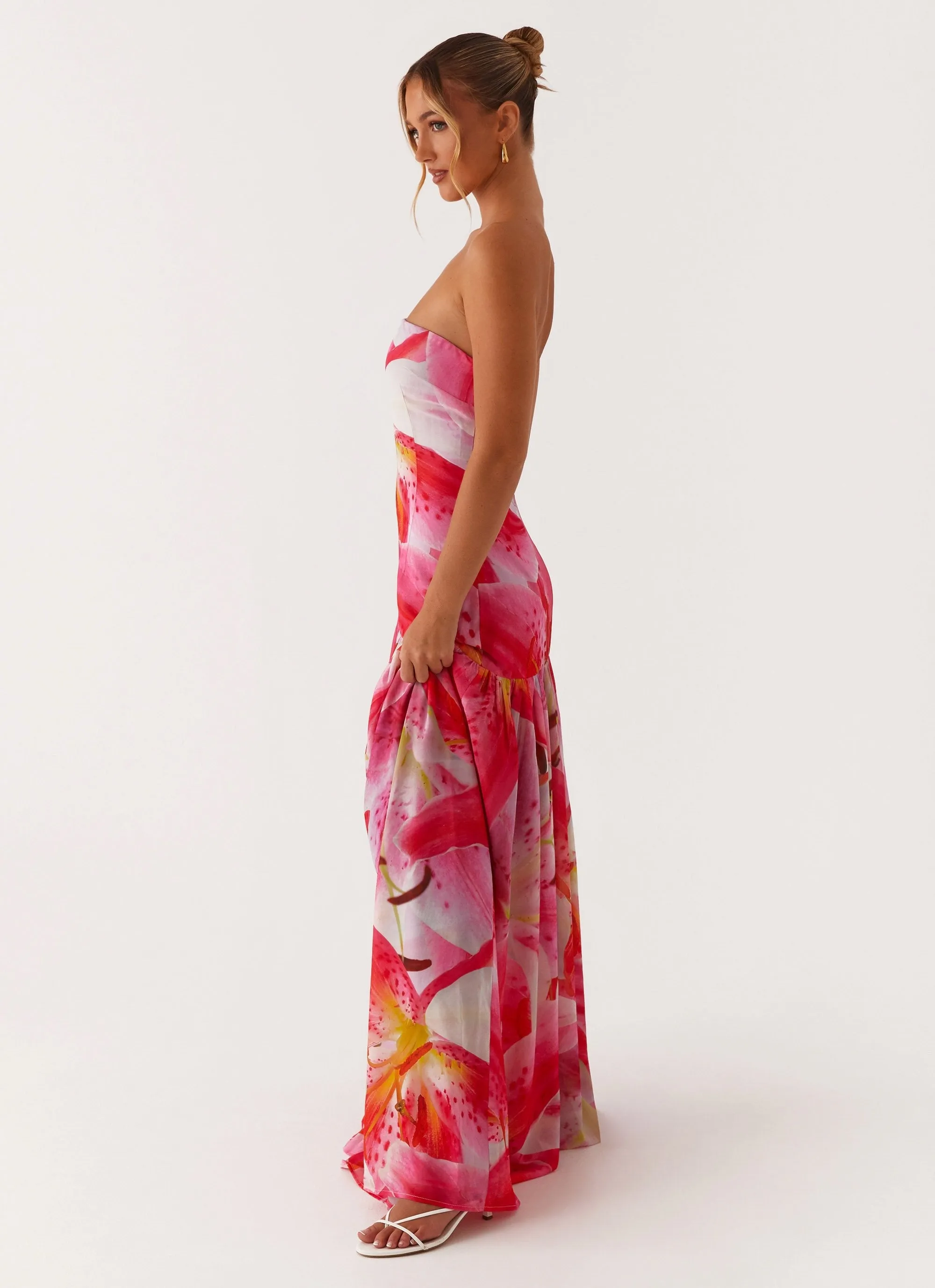 All Gender Eden Strapless Maxi Dress - White Pink Lilly