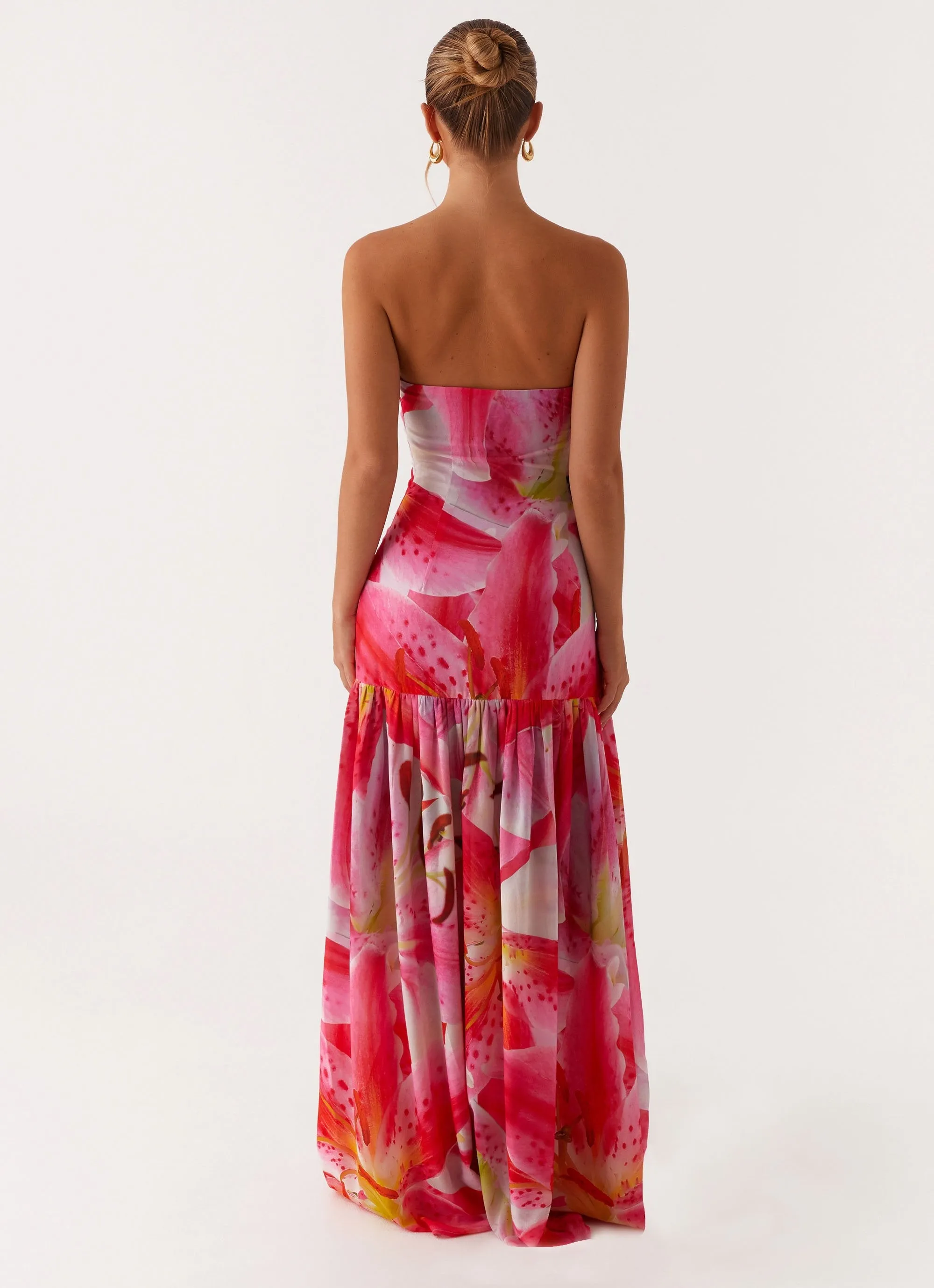 Charming Fit Snap-Closure Eden Strapless Maxi Dress - White Pink Lilly