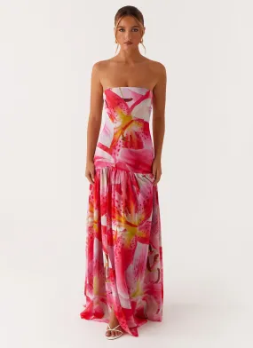 Fashion-Forward Eden Strapless Maxi Dress - White Pink Lilly