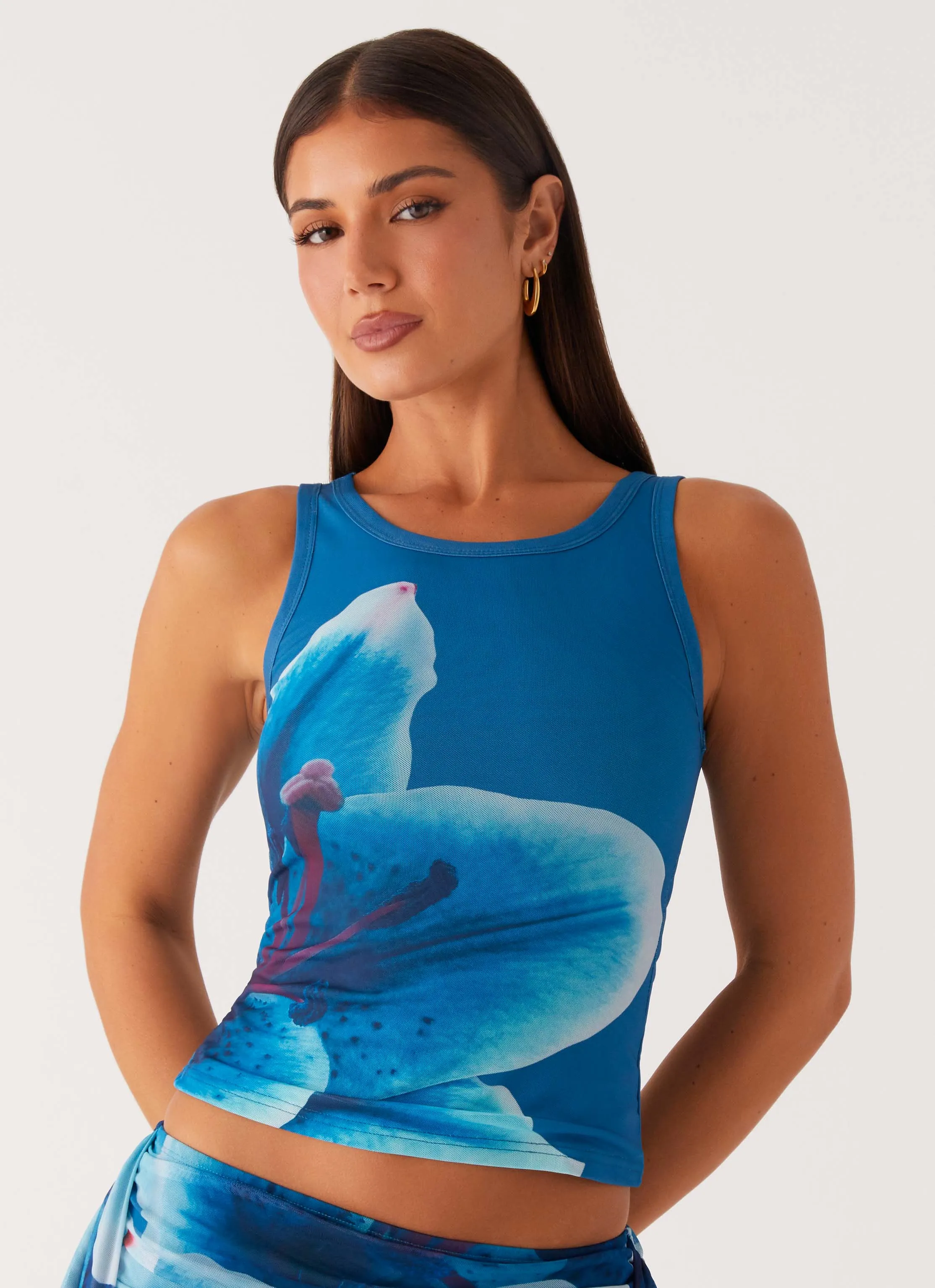 Edera Tank - Turquoise Floral RecycledPolyesterBlend Yarn Dye Stripe