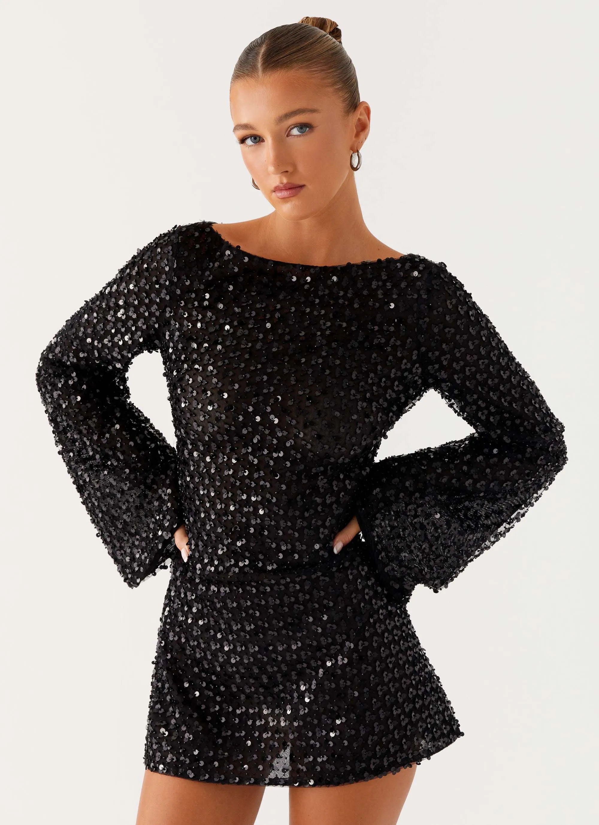 Emerging Designer Edessa Sequin Mini Dress - Black