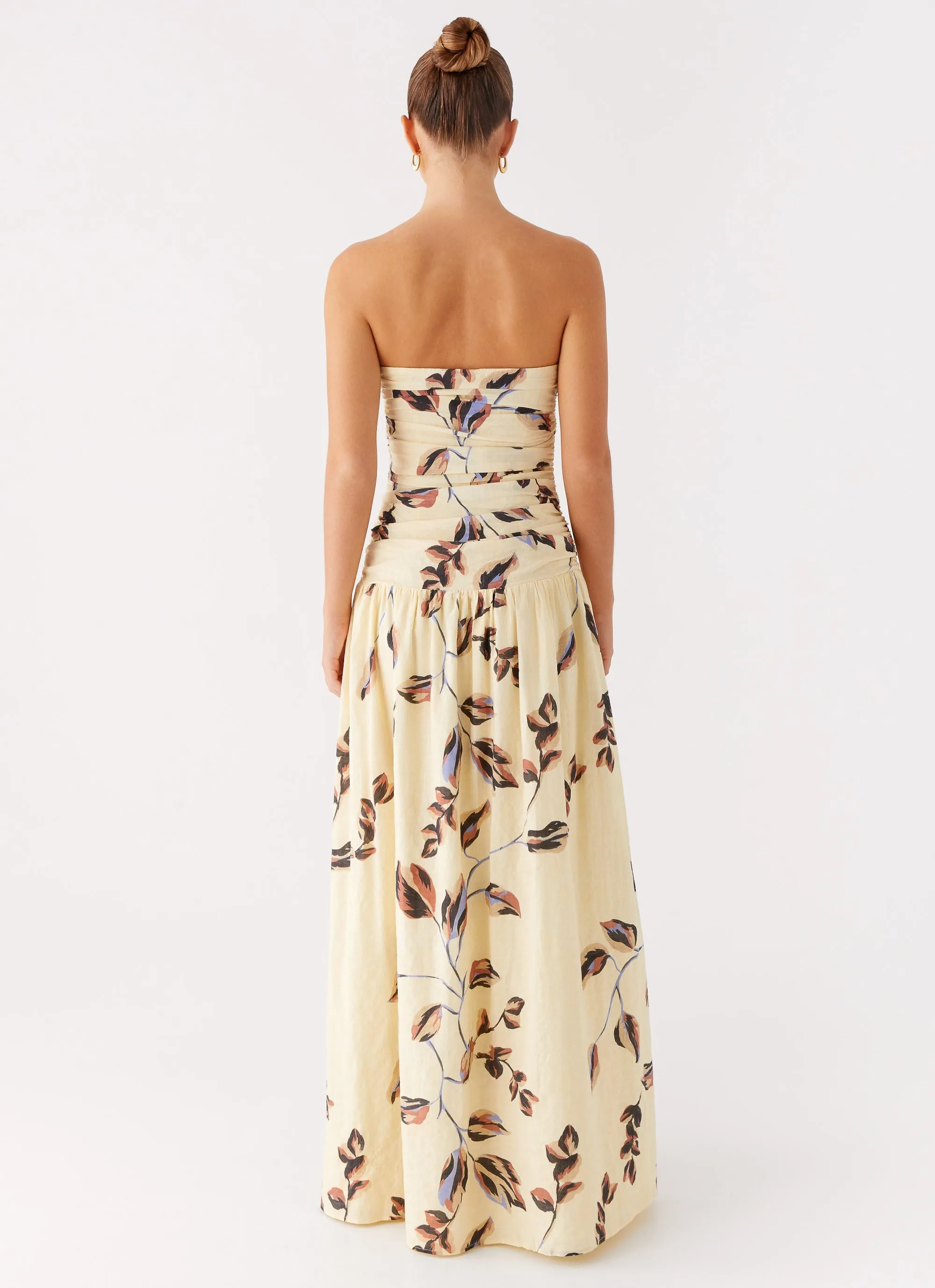Rhea Ruched Maxi Dress - Buttercream Bliss Playful Twist