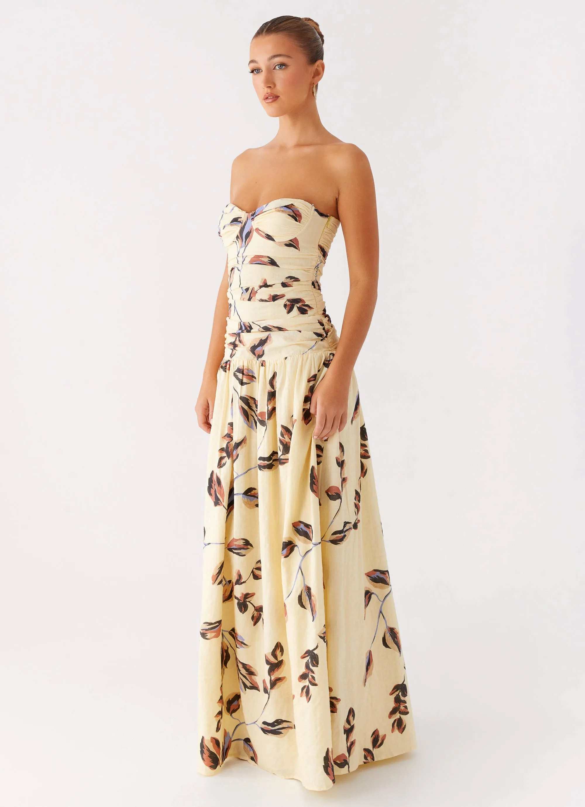 Office Shape Rhea Ruched Maxi Dress - Buttercream Bliss