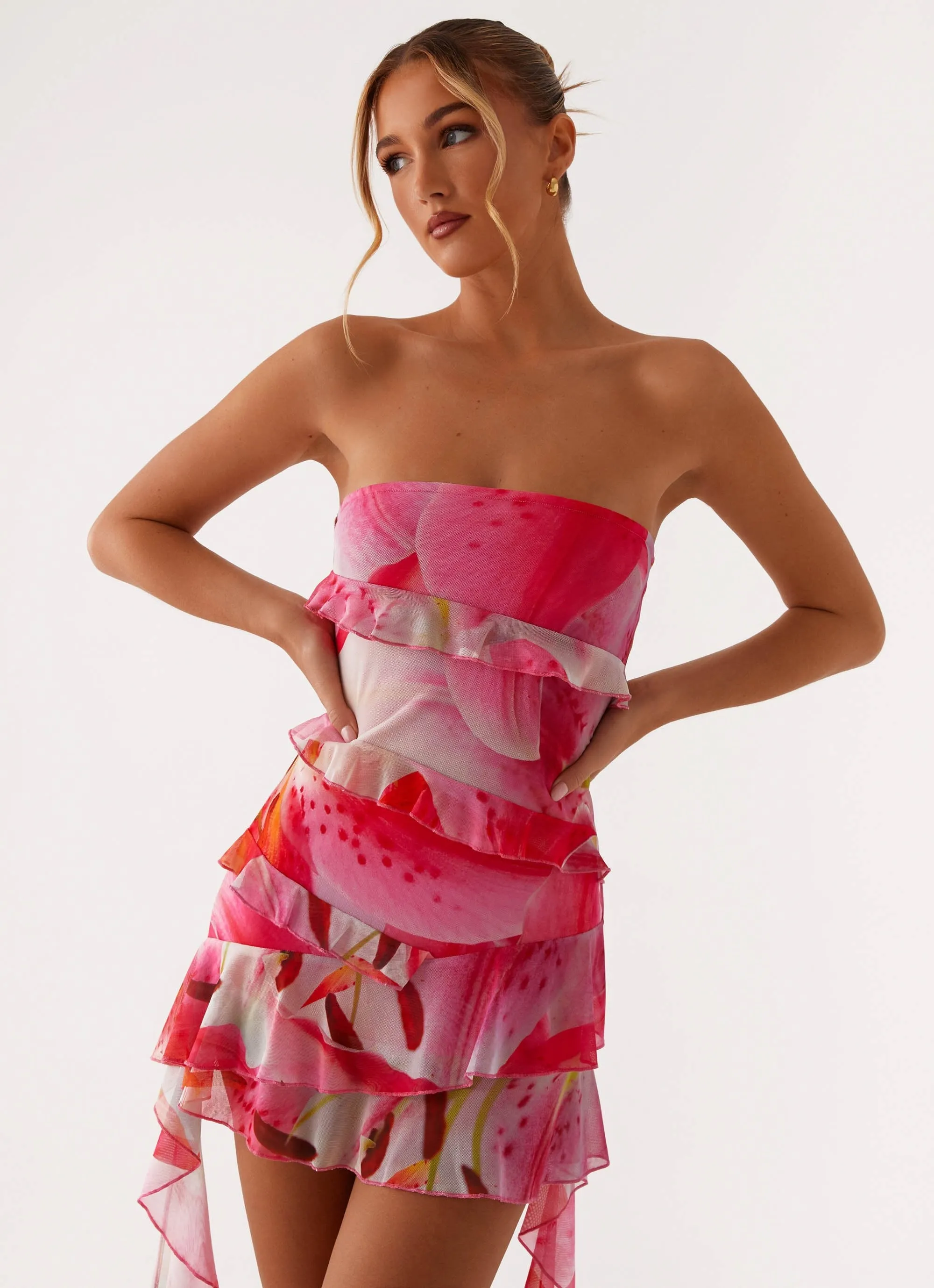 Easy Outfit Macey Mini Dress - White Pink Lilly