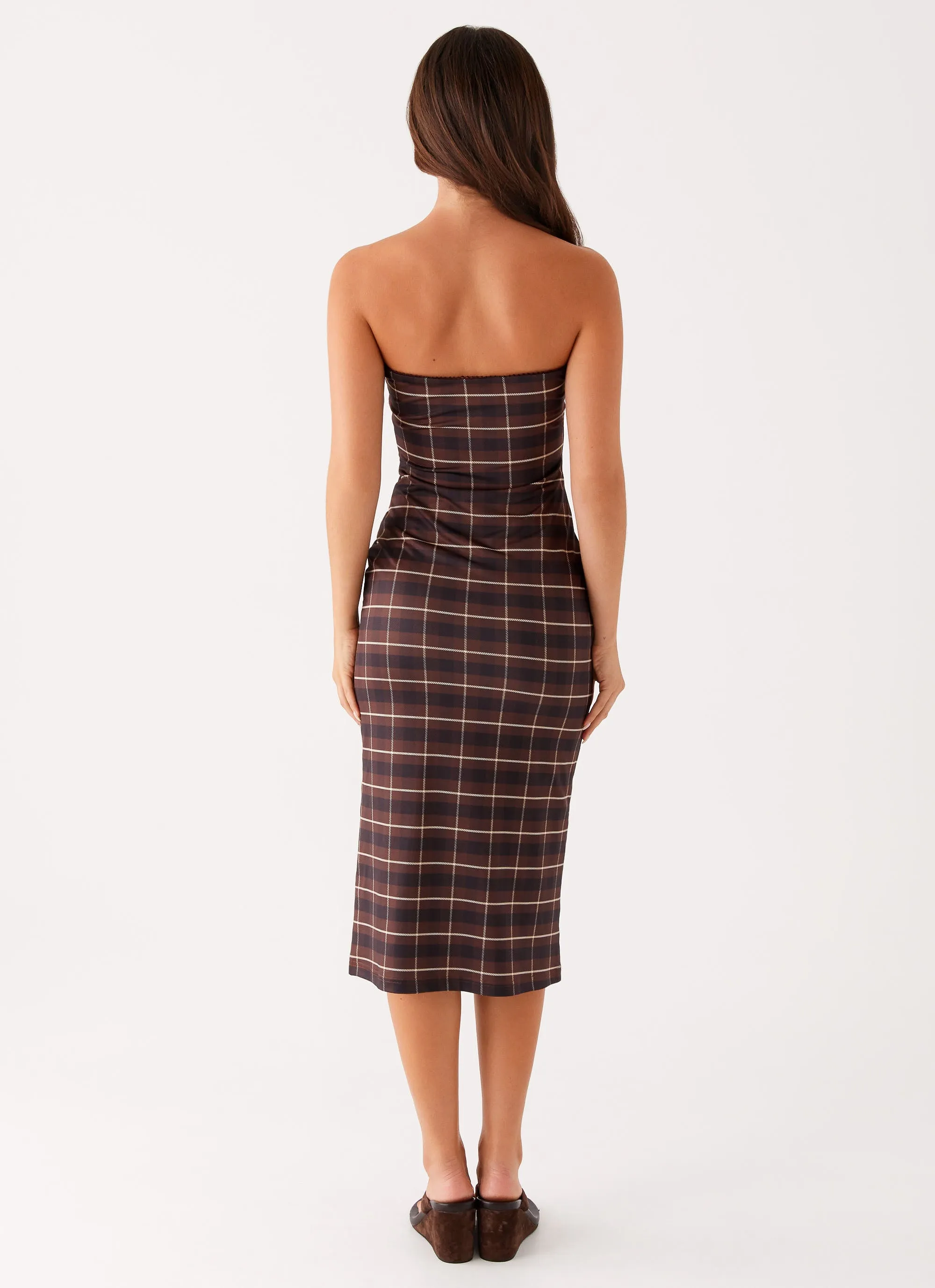 Daytime Fit Casual Edge Niko Strapless Midi Dress - Brown Black Check