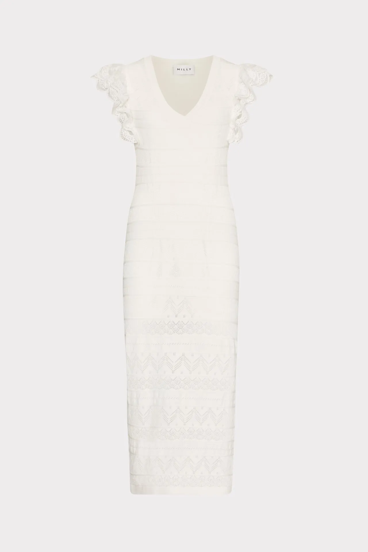 Versatile Edge luxe feel Lace Flutter Sleeve Knit Midi Dress