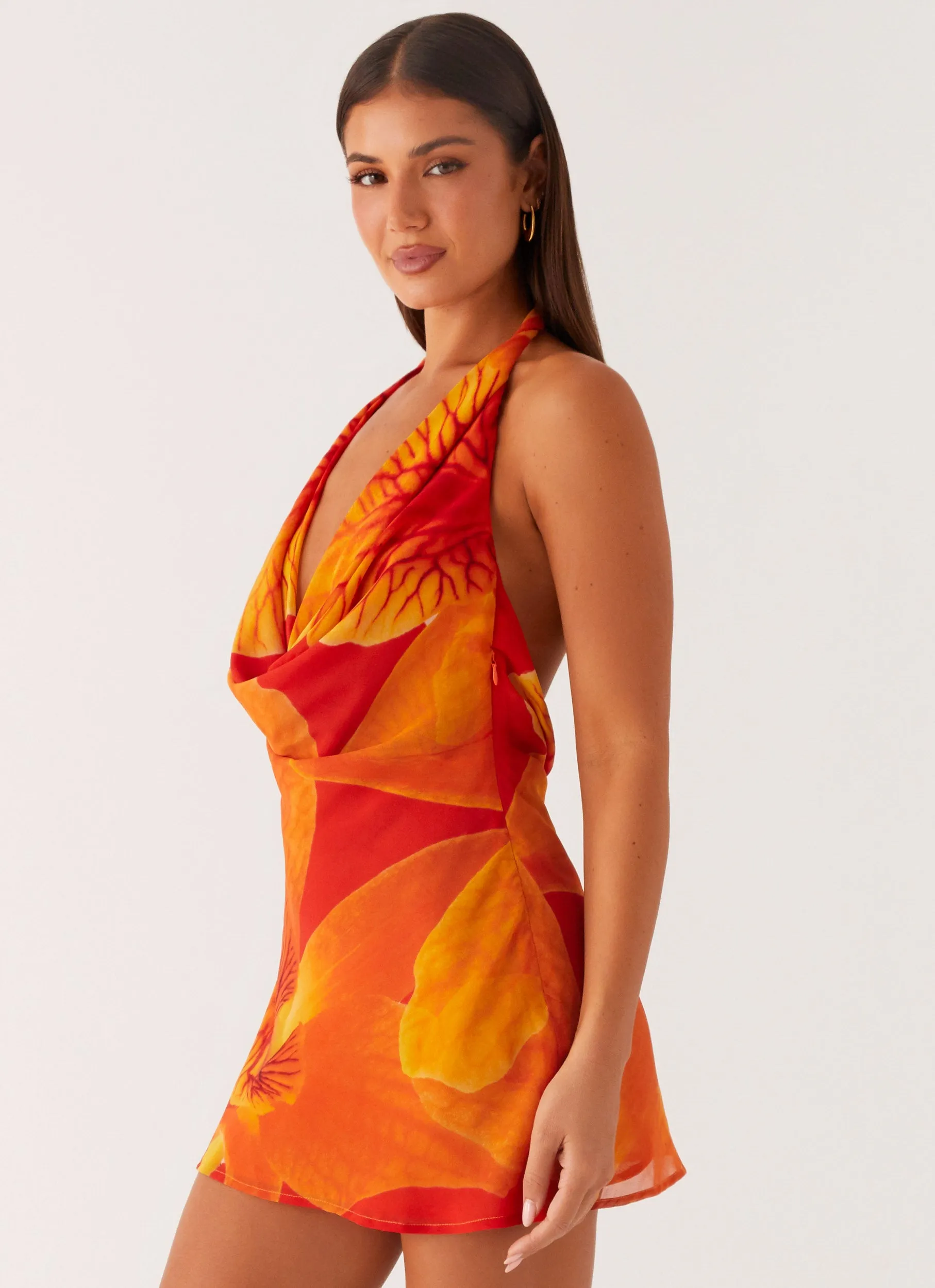 Street Edge Solar Beam Cowl Mini Dress - Serene Orange
