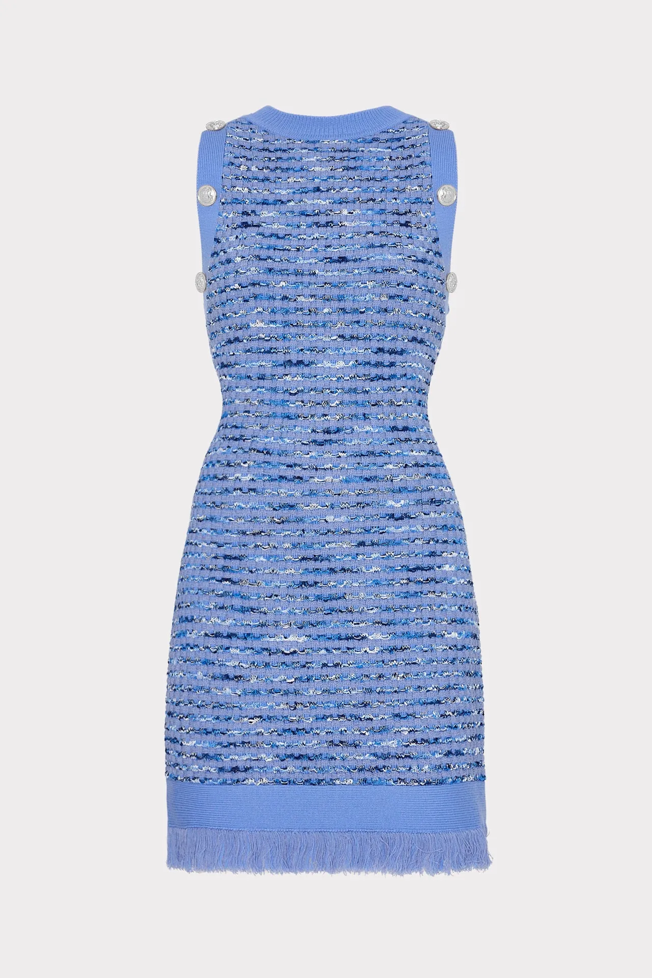 Cute Touch Sheer-Overlay Textured Fringe Knit Mini Dress