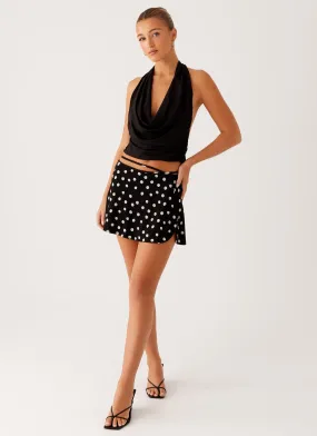 Walker Mini Skirt - Black Polka Dot High Waist