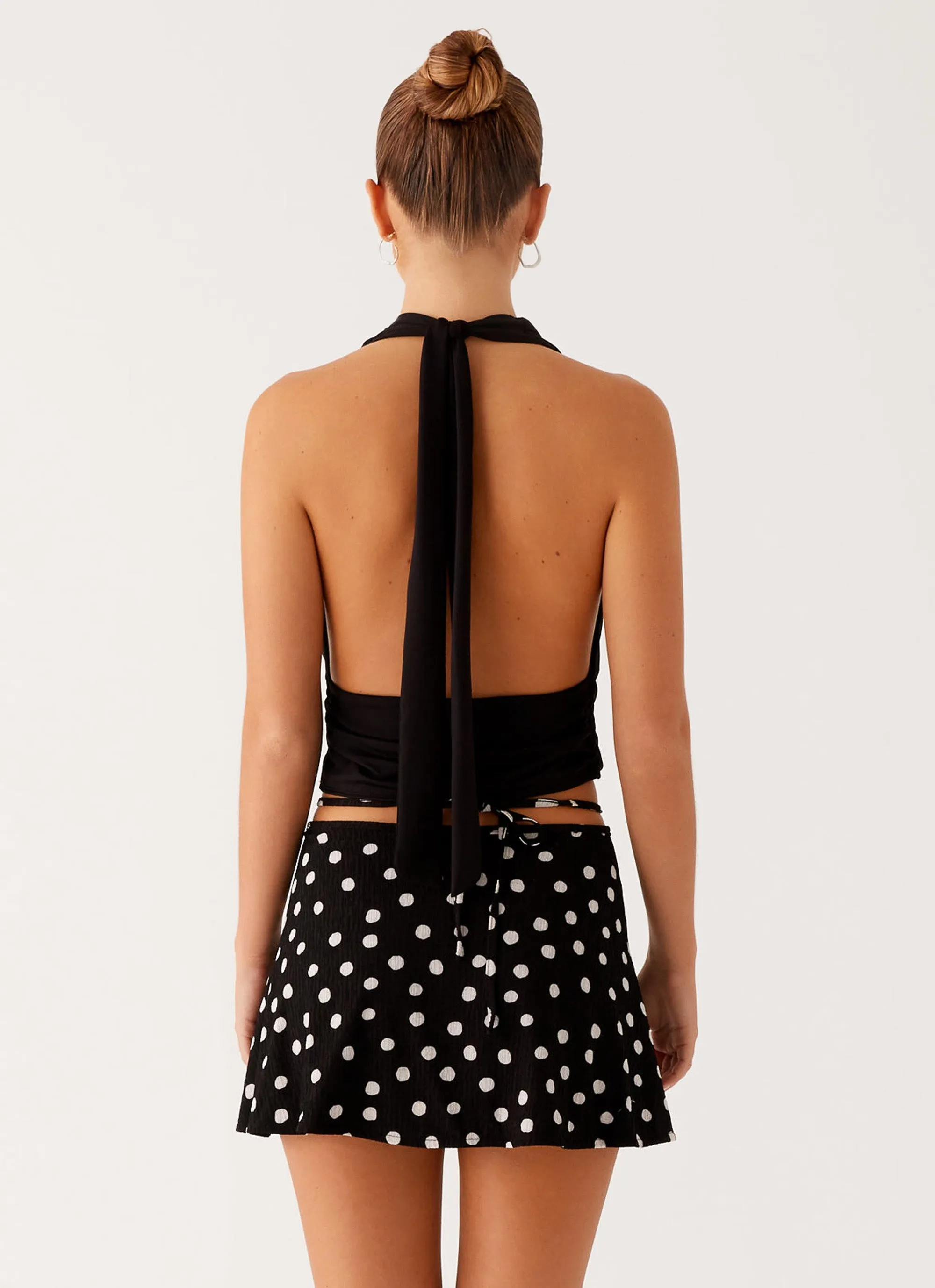 A Line Cut Walker Mini Skirt - Black Polka Dot