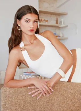 High Collar Design Comfy Cardigan Nera Halter Top - White