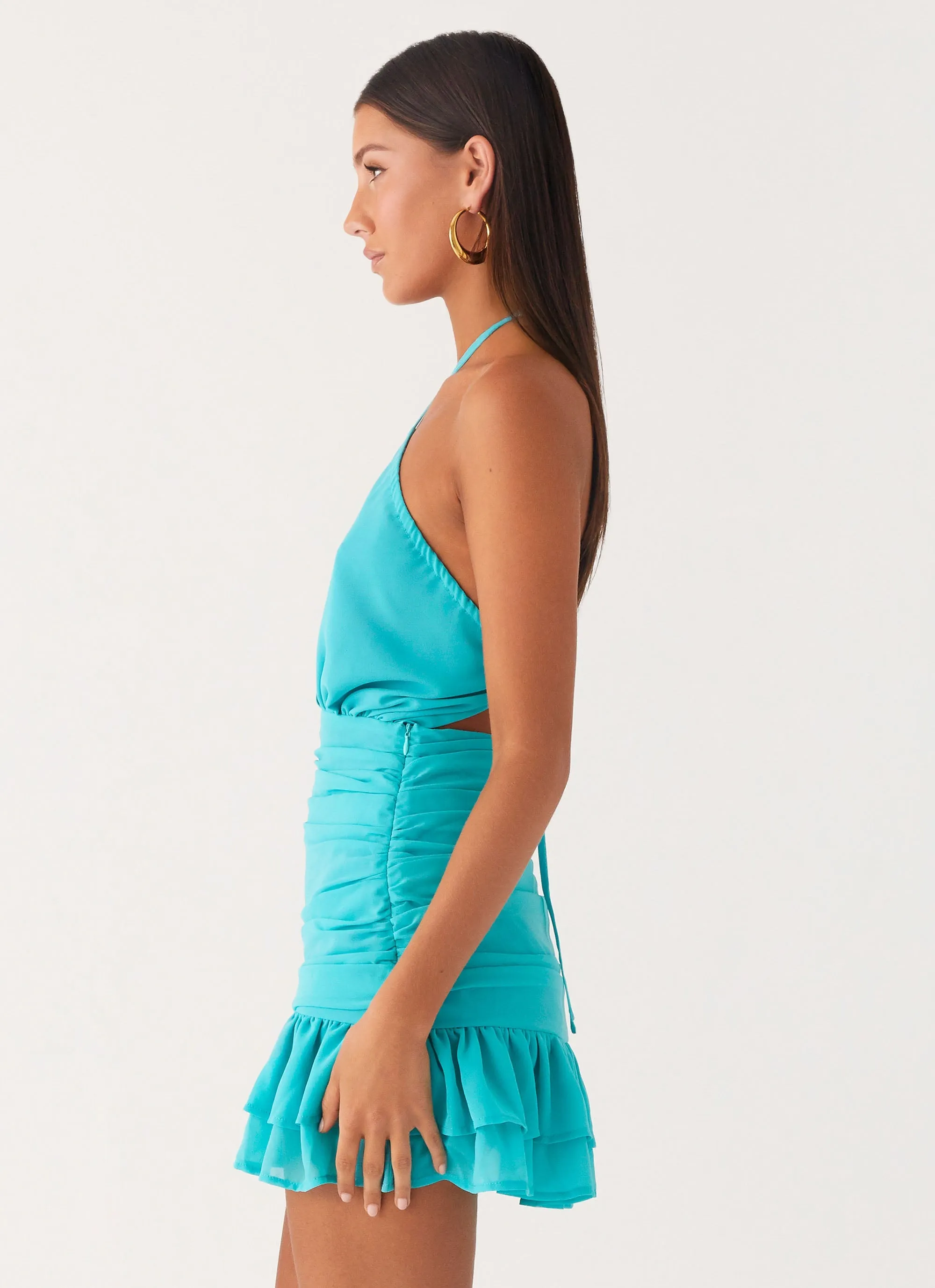 Egoist Crossover Mini Dress - Aqua Blue Erasable Crease Clean Aesthetic