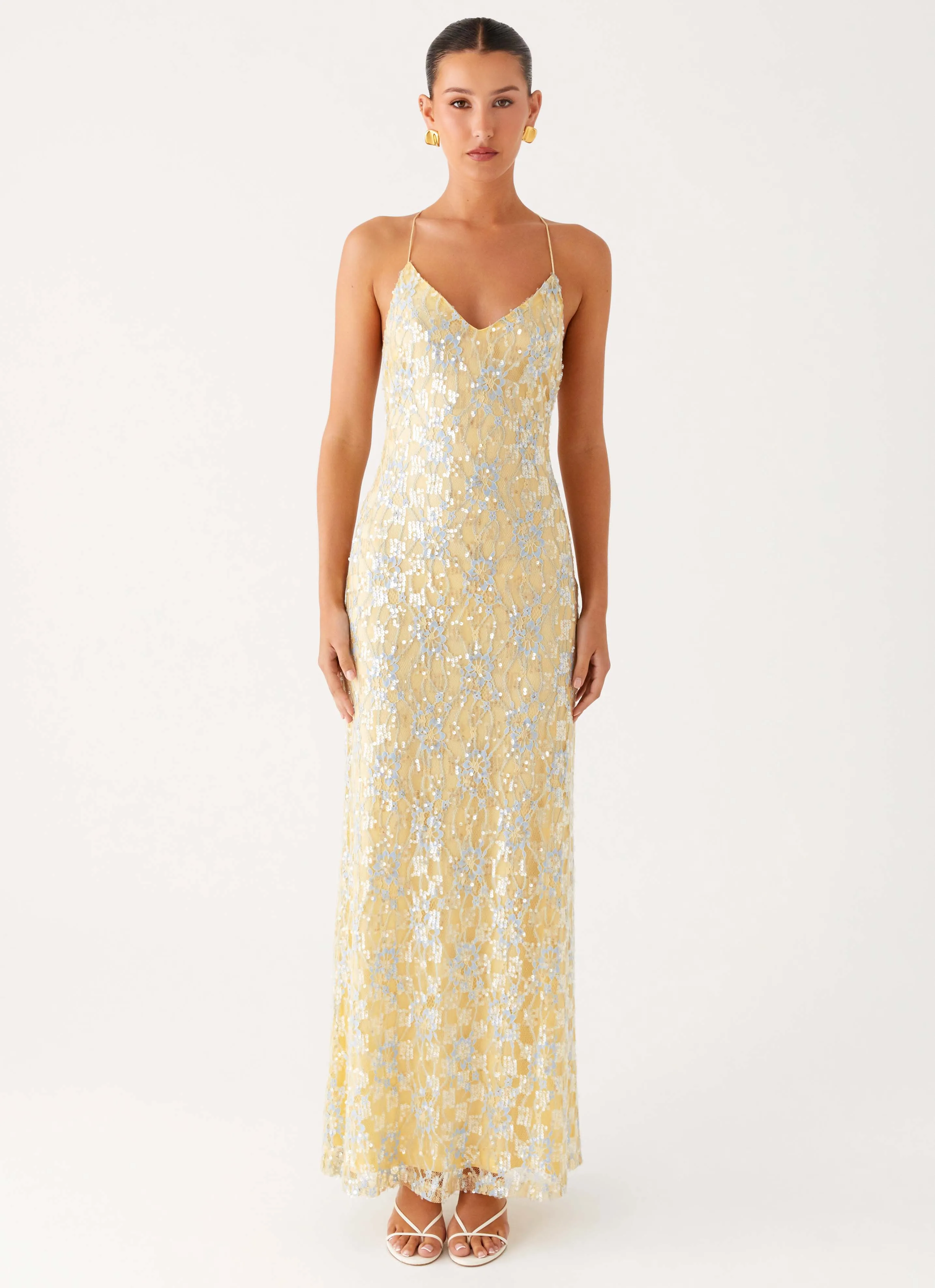 Truly Mine Maxi Dress - Yellow Functional Fit Drawstring-Closure