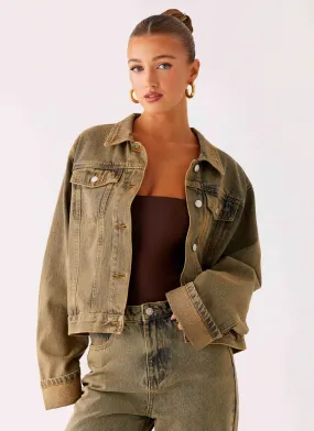 Flexible Fit Back Again Oversized Denim Jacket - Brown Sand Wash