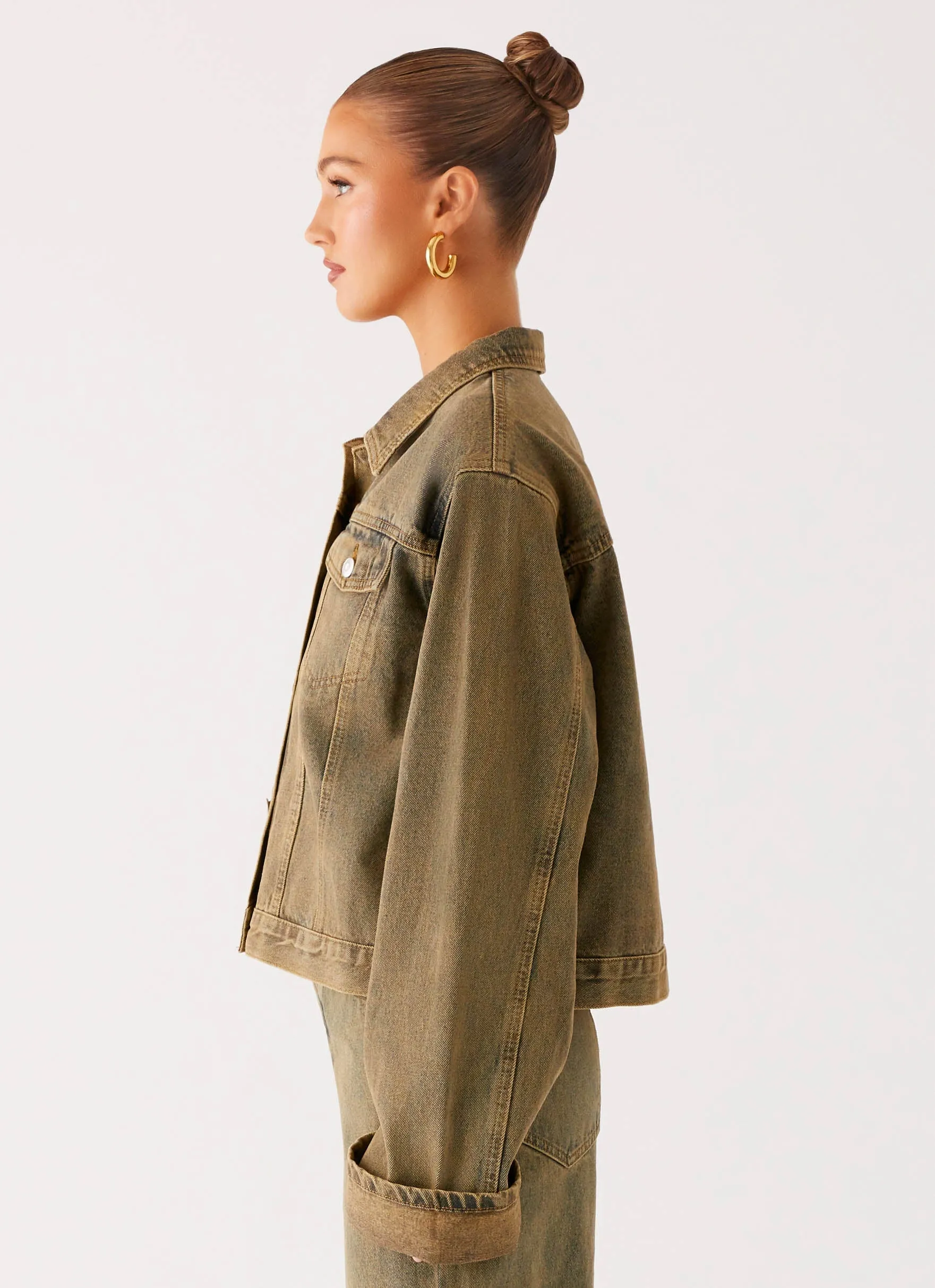 writers Urban Detail Back Again Oversized Denim Jacket - Brown Sand Wash