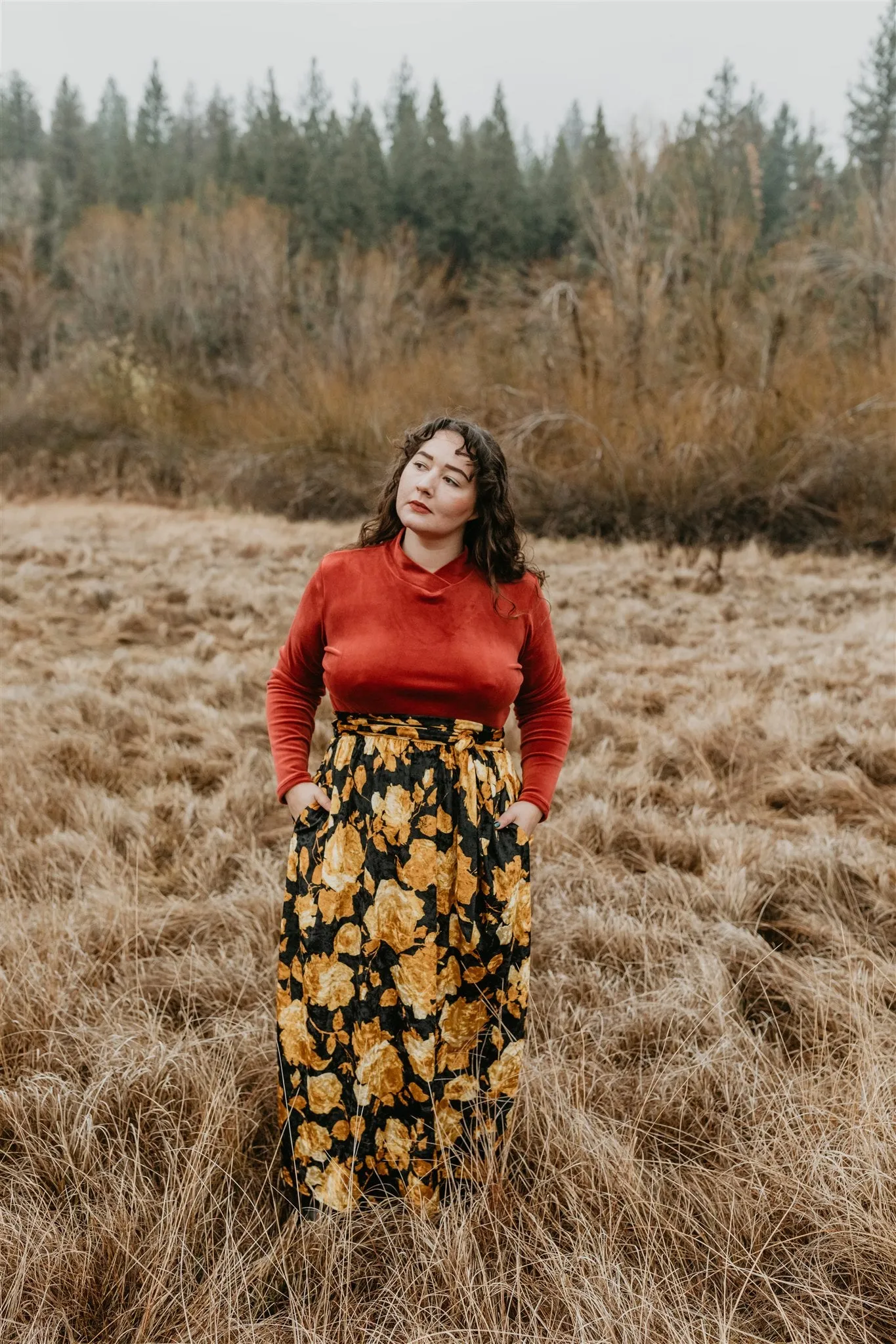 Mock Top in Brick Velvet retro look