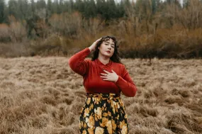 Multi Pocket Configuration NonIrritating Mock Top in Brick Velvet