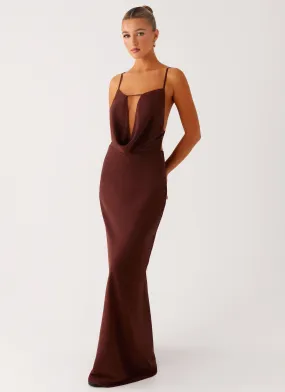 Tactile Feel Minimalist Design Elation Cowl Neck Maxi Dress - Chocolate