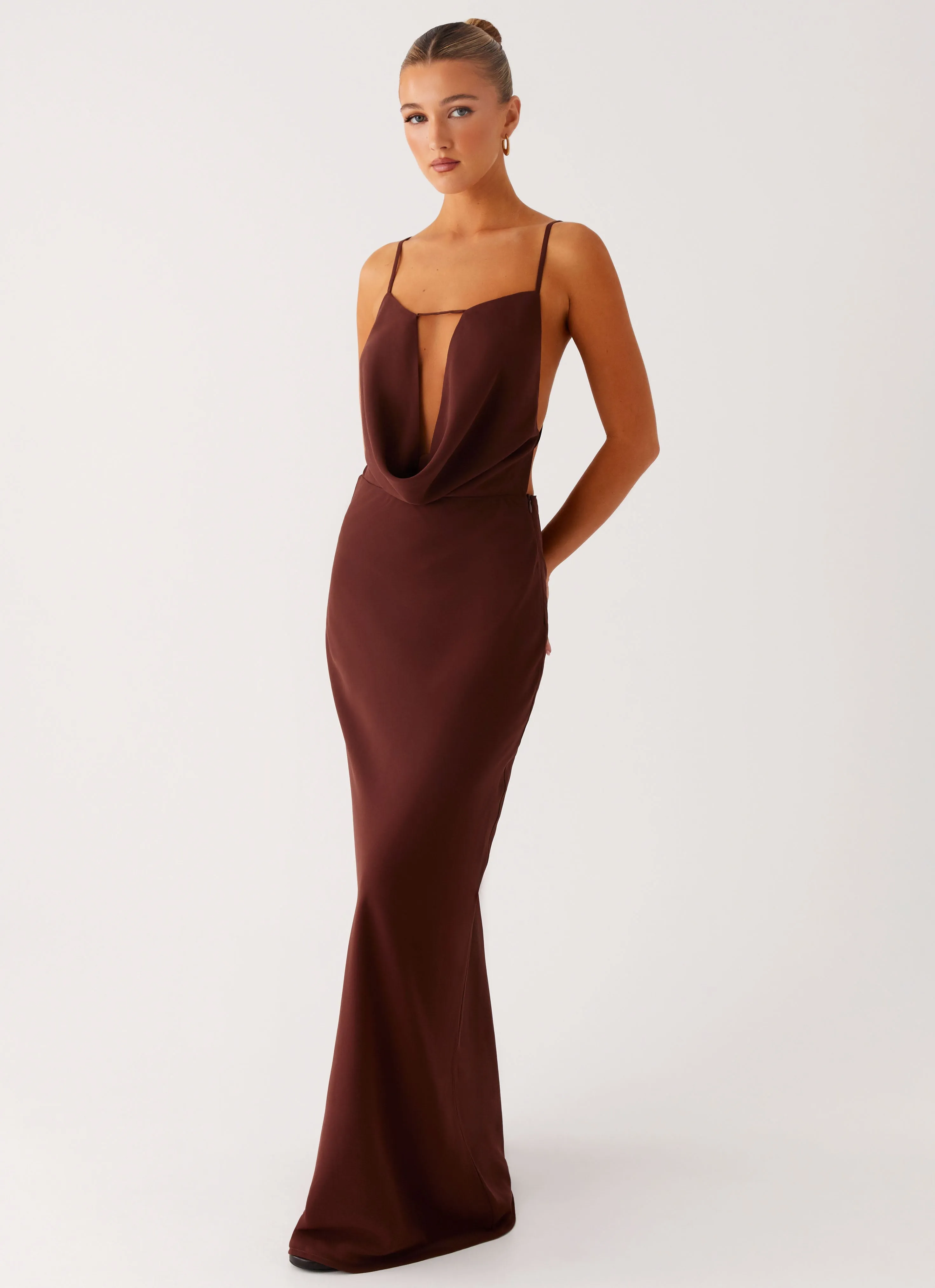 Elation Cowl Neck Maxi Dress - Chocolate Relax Comfort Retro Vibes