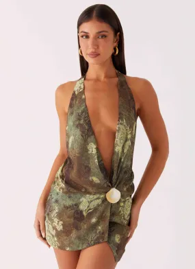 Smart Blend Lounge Outfit Eleanora Plunge Mini Dress - Cyber Floral