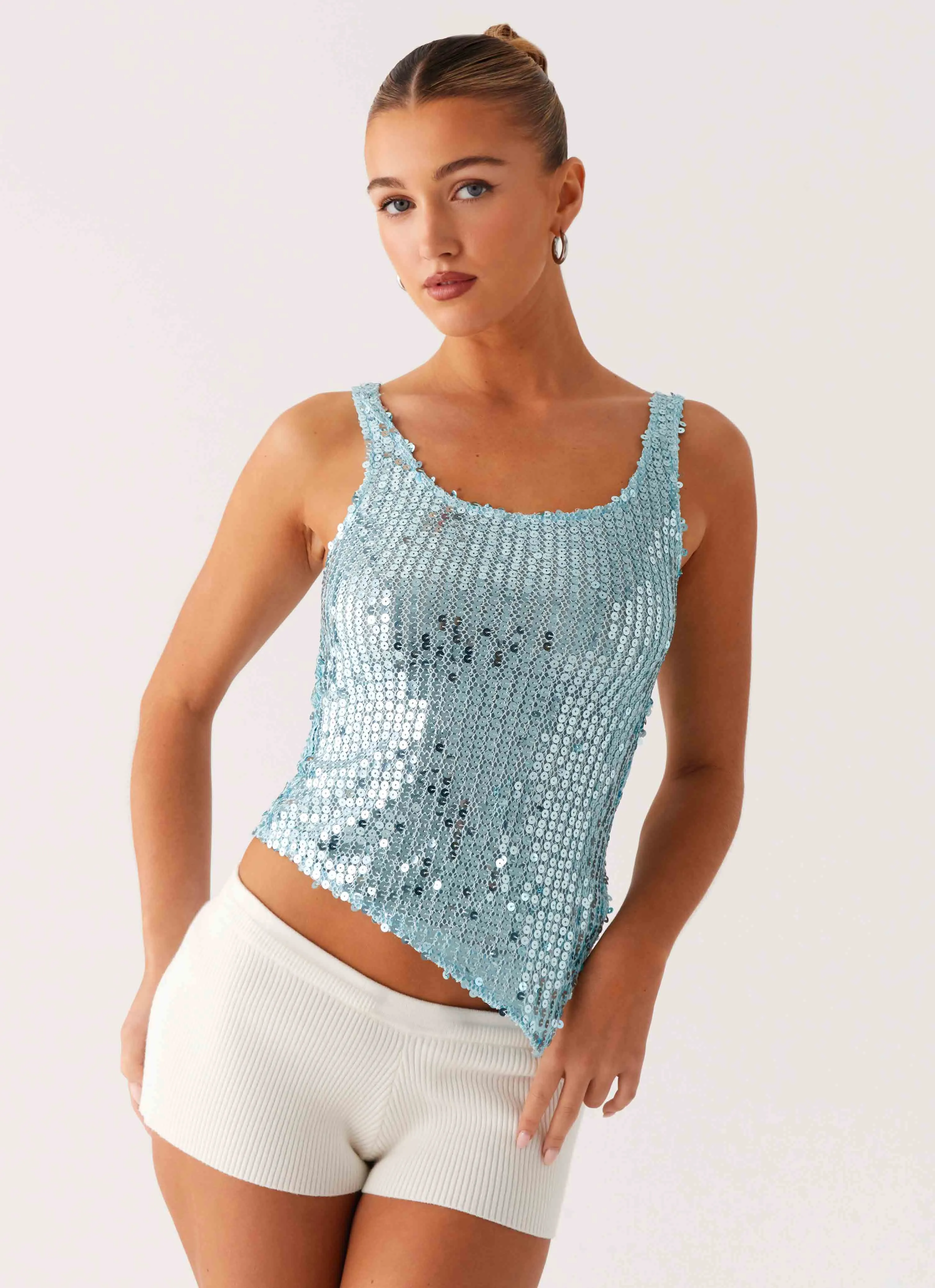 Electra Sequin Tank - Turquoise HeavyweightThermal