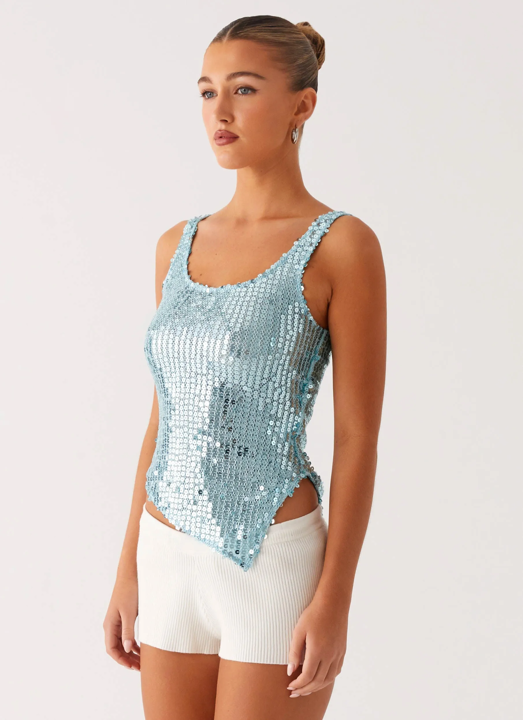 Flatlock Seams Electra Sequin Tank - Turquoise