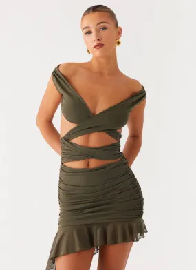 Happy Scent Ivy Whisper Mini Dress - Khaki