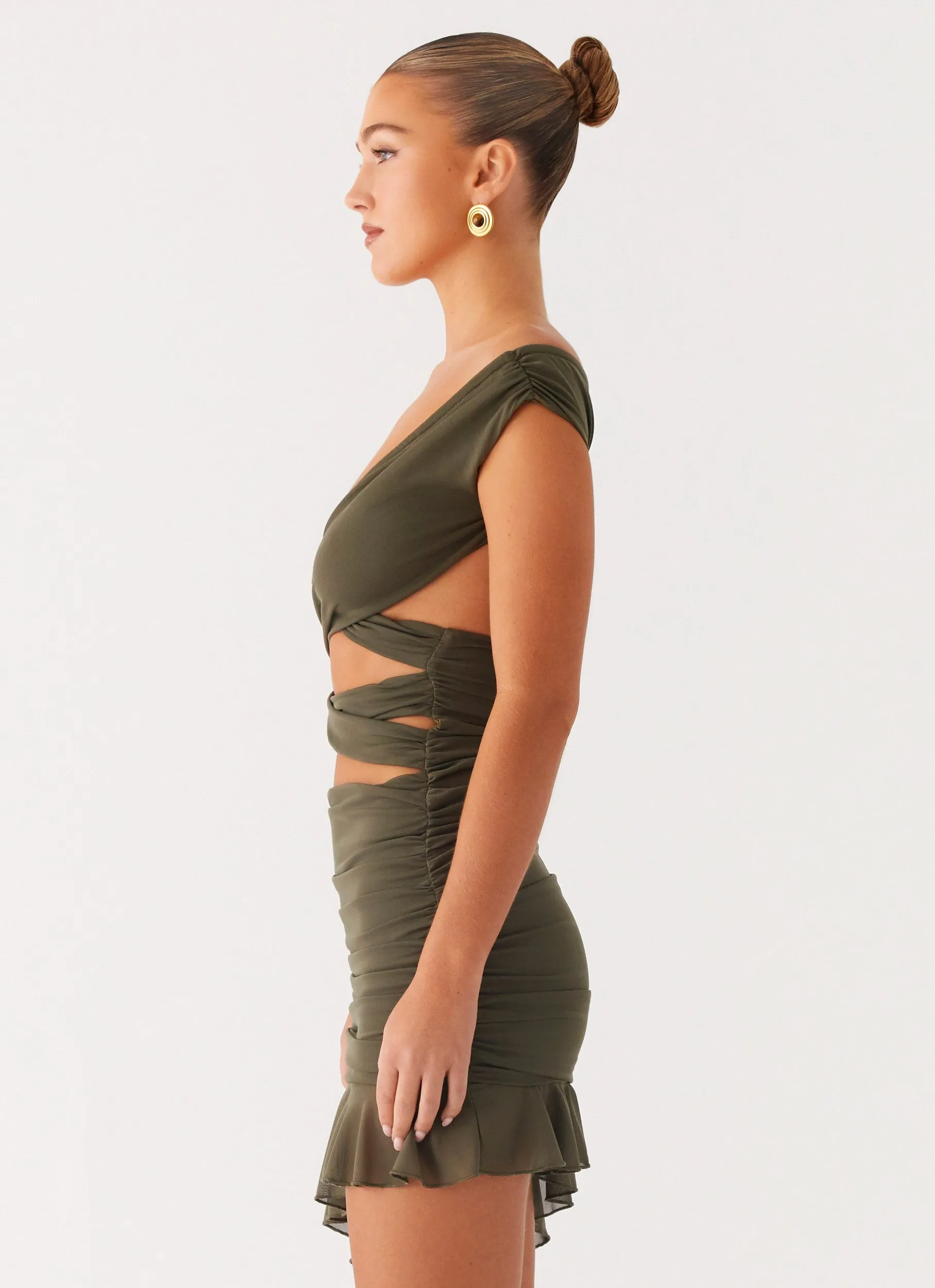 Ivy Whisper Mini Dress - Khaki Seasonal Essential Retro Mood