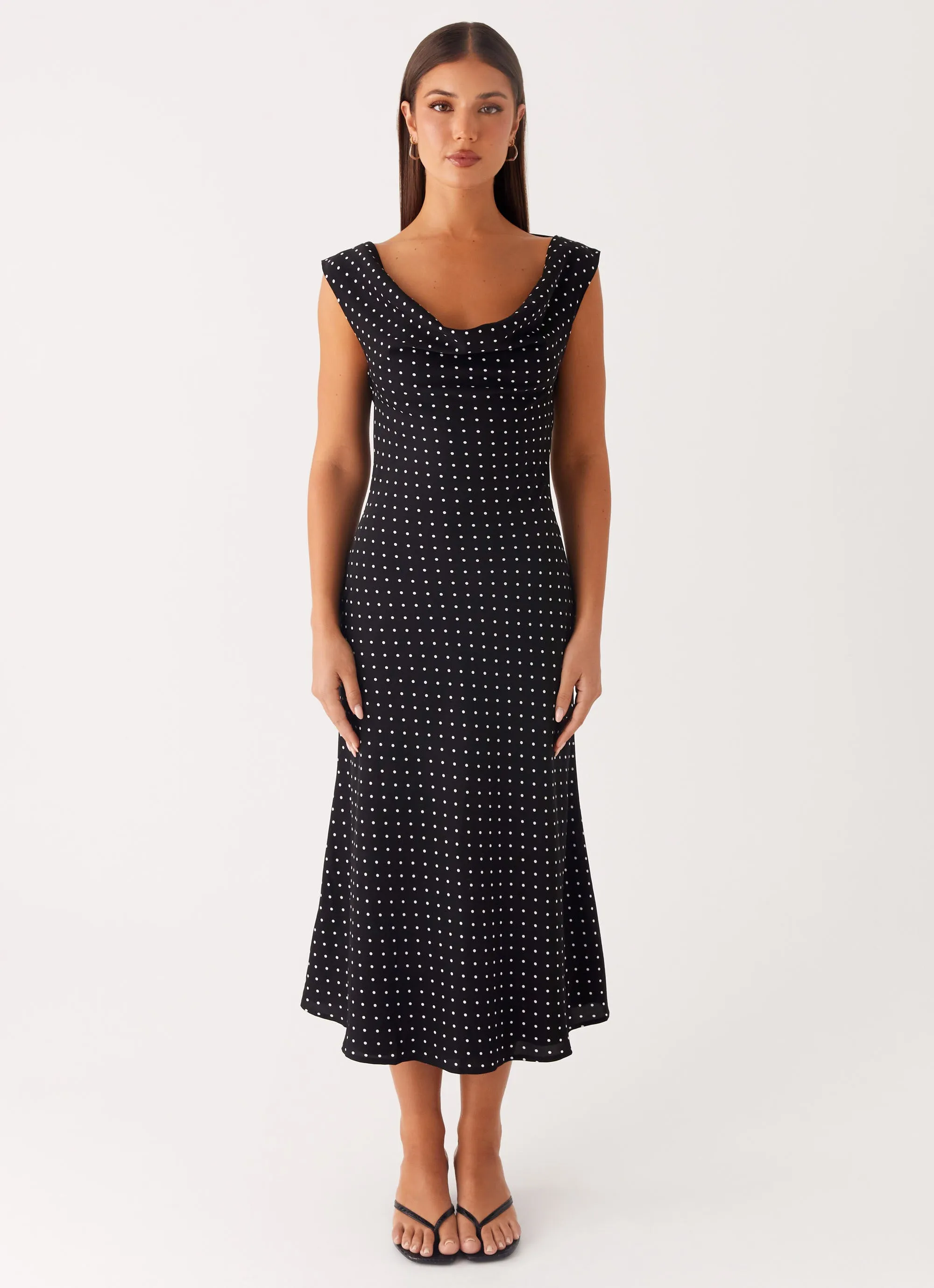 Spring Style MultiPurposePockets Role Model Maxi Dress - Black Polka Dot
