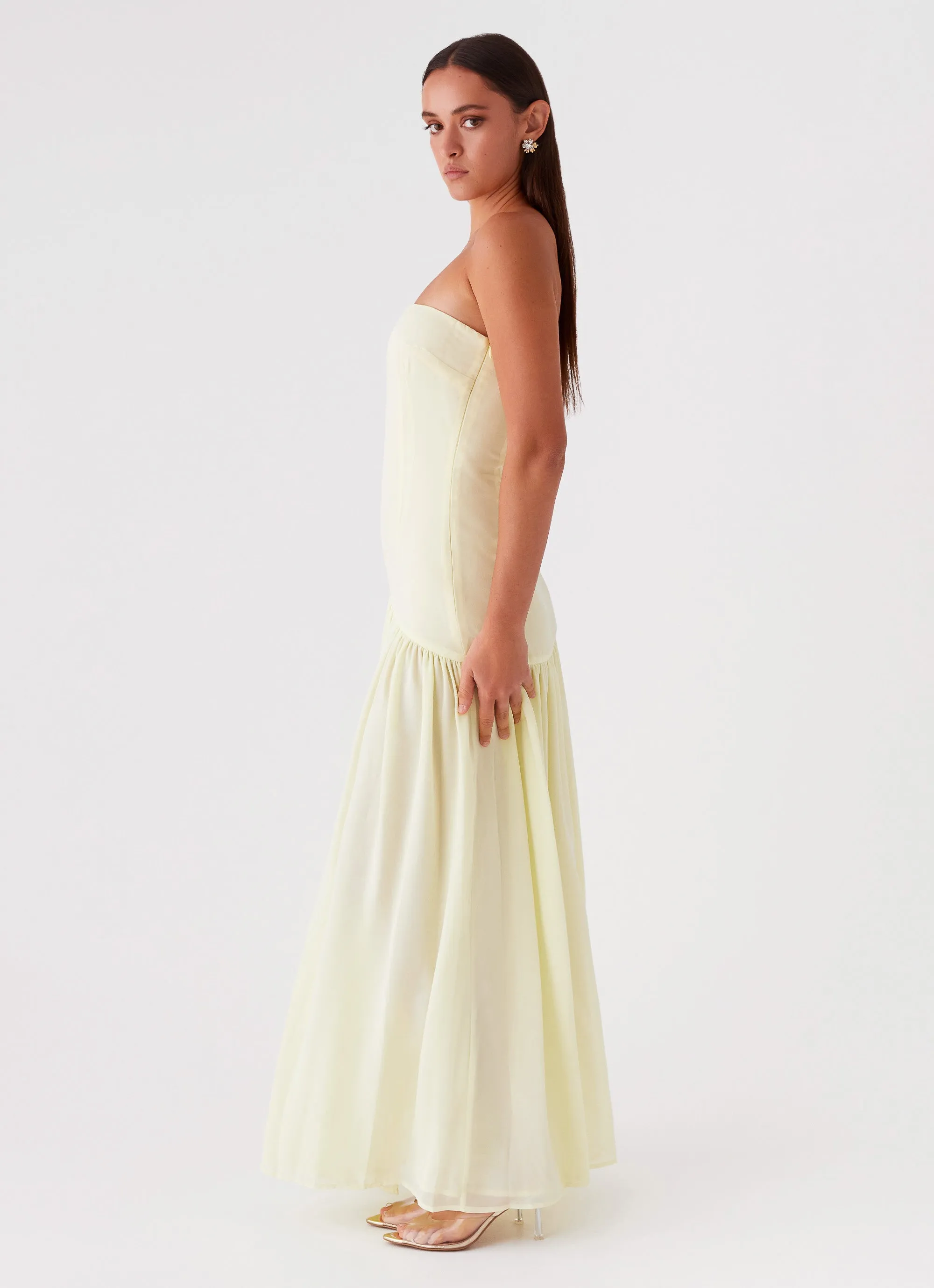 Eden Strapless Maxi Dress - Yellow Dreamy Motion DoubleLayeredMaterial