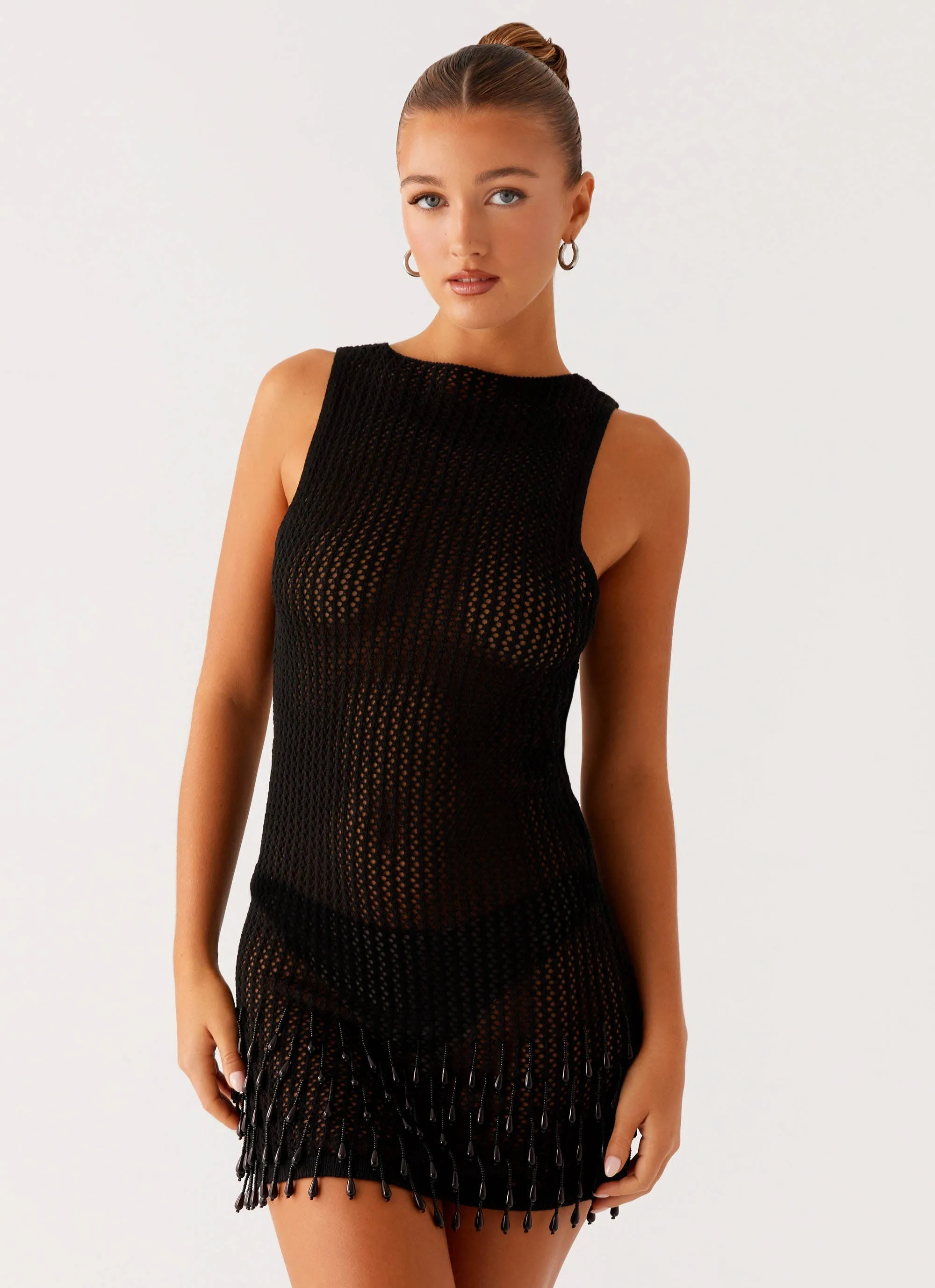 Everyday Vibe Miracle Beaded Crochet Mini Dress - Black