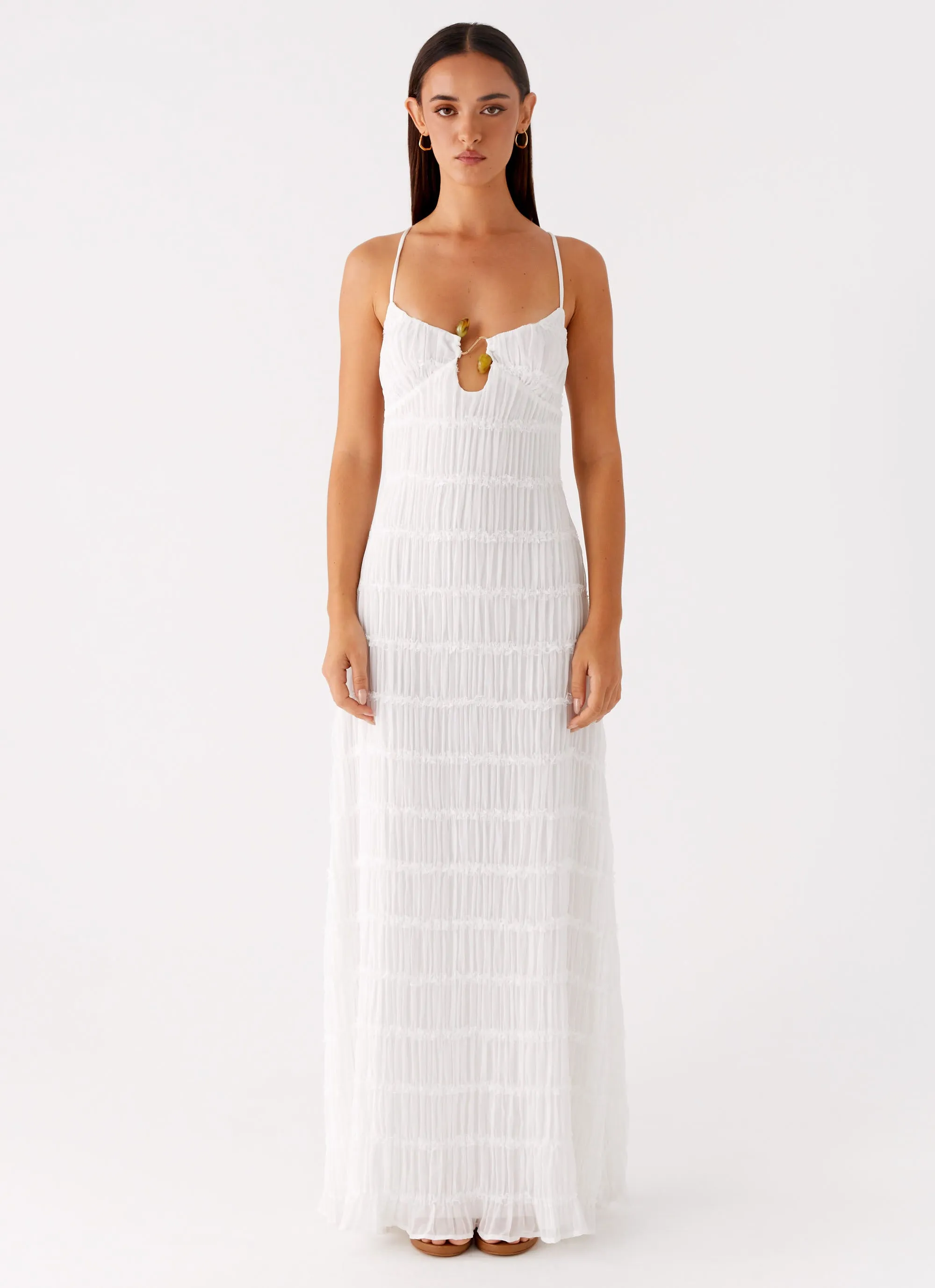 Darwin Maxi Dress - White Simple Mood Silky Shape