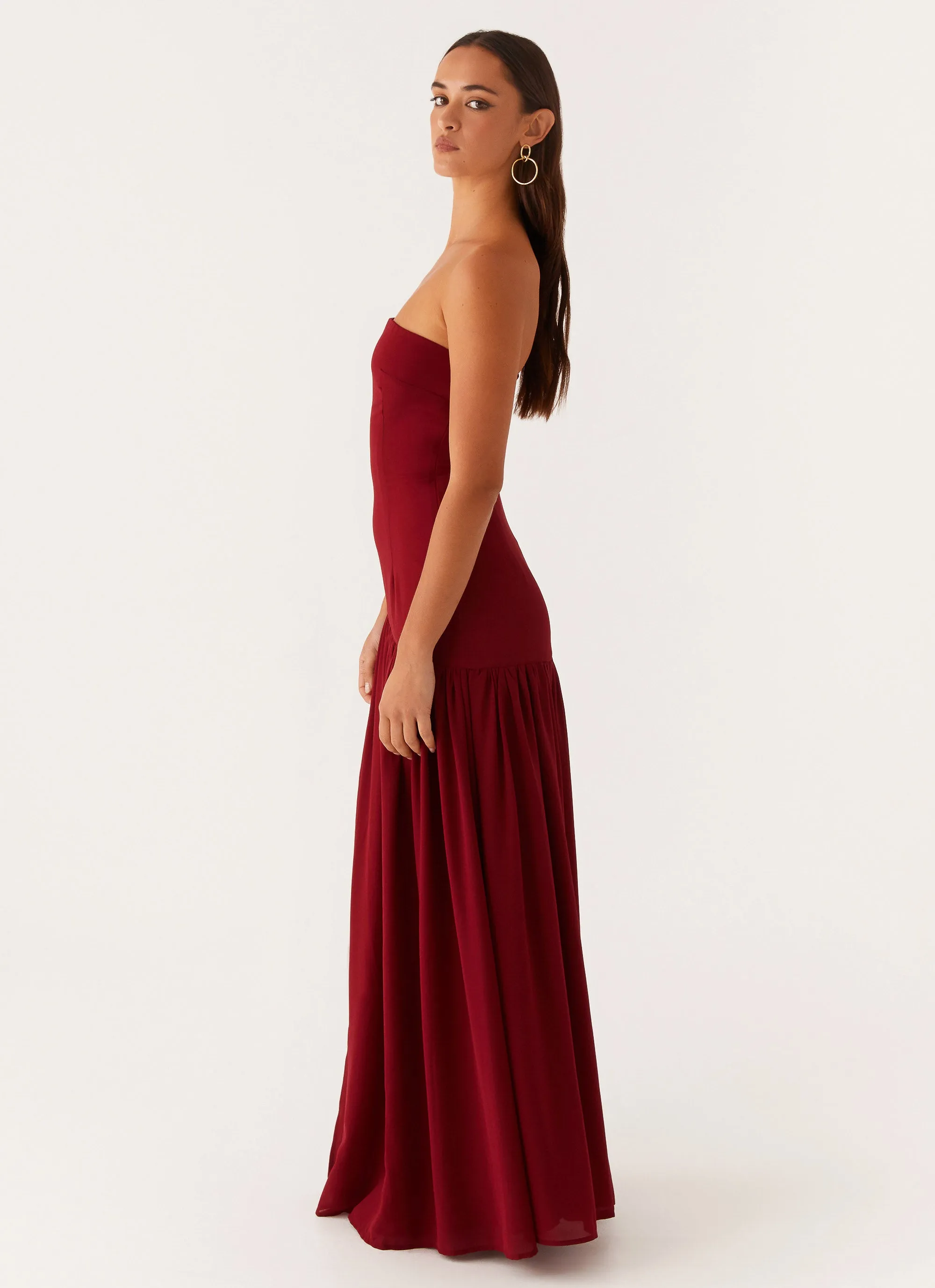 Soft Motion Leg-Lengthening Eden Strapless Maxi Dress - Maroon