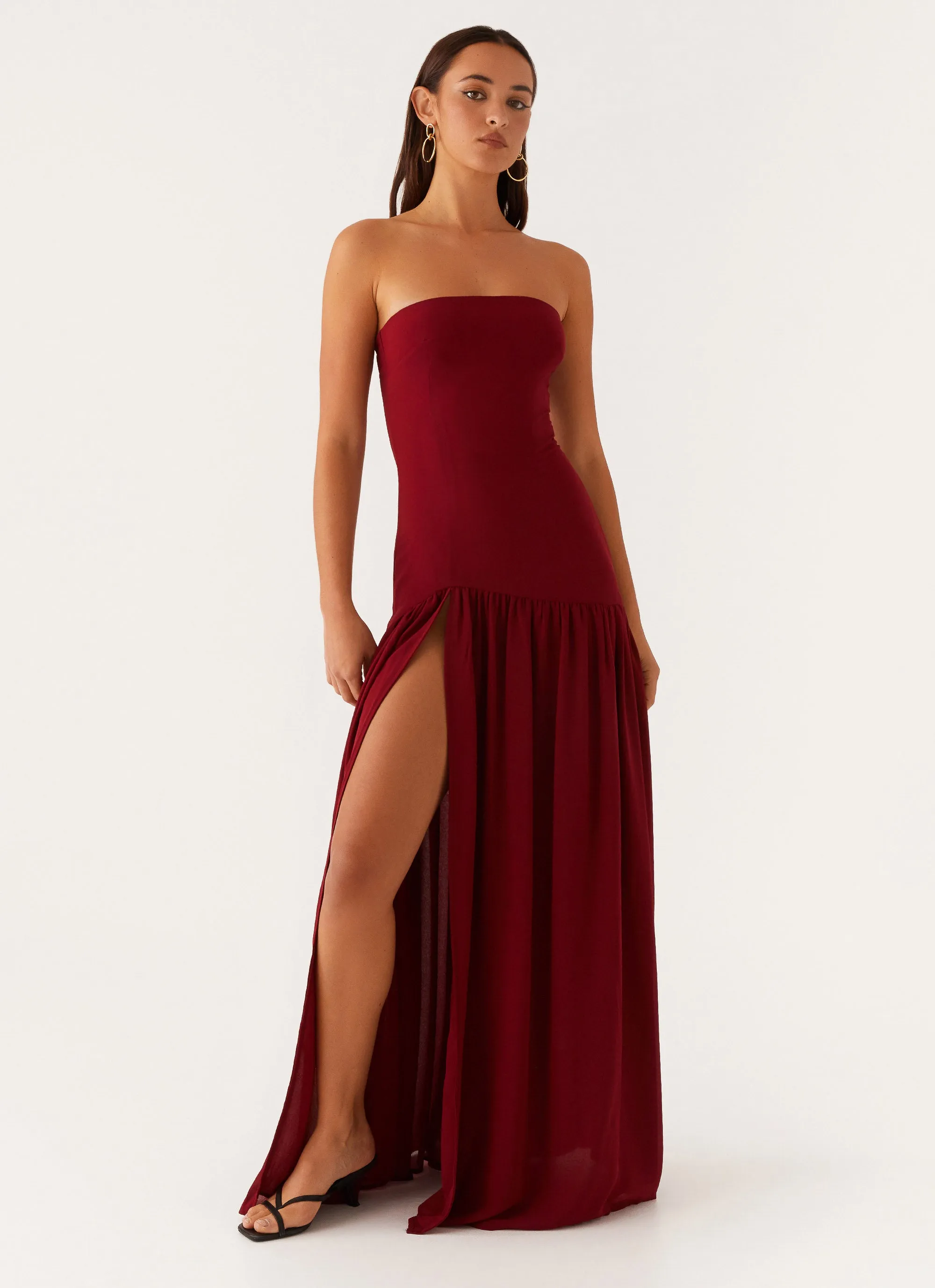 Eden Strapless Maxi Dress - Maroon Dream Look