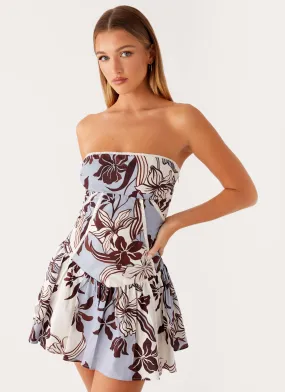 Larnie Linen Mini Dress - Bluewood Blossom Smart Texture Stretch-Recovery