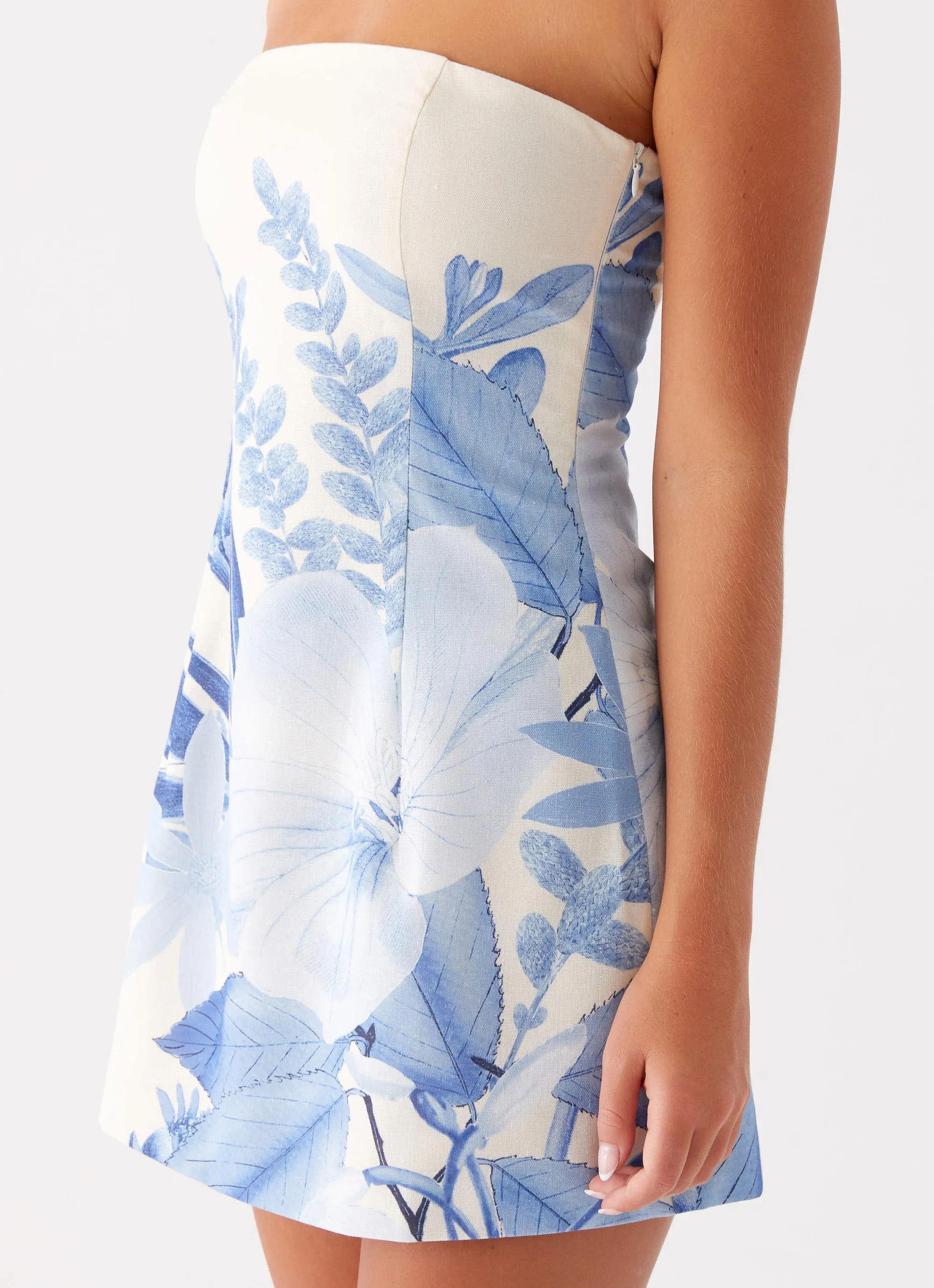 Timeless Layer Denby Strapless Mini Dress - Blue Floral Print