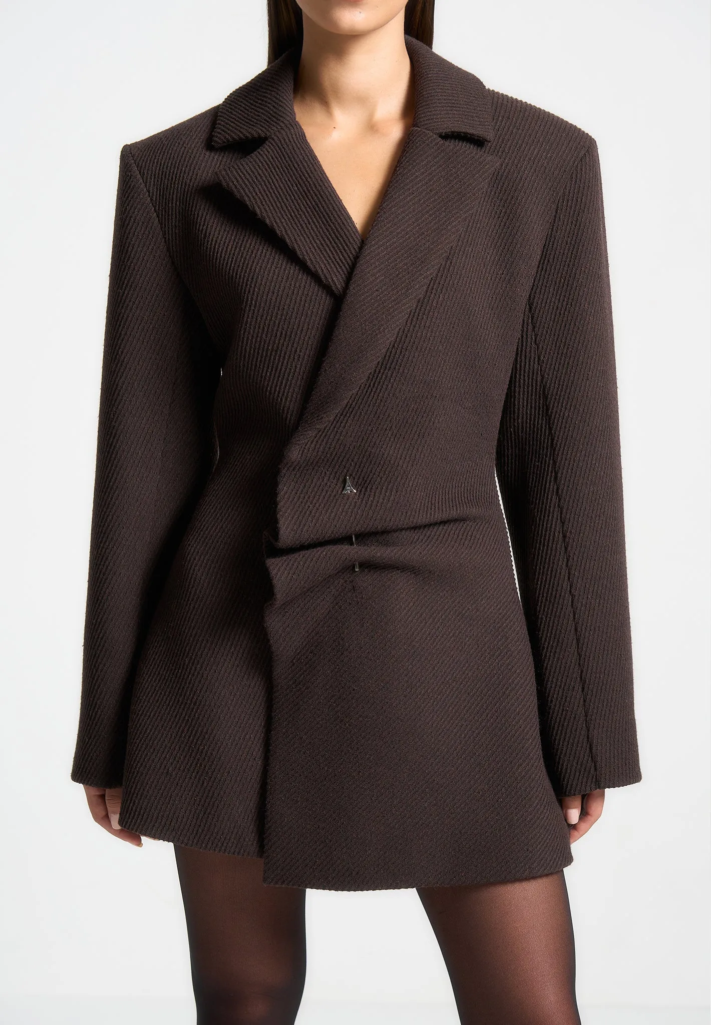 Sylvie - Oversized Wool Asymmetric Blazer Dress - Brown Basic Fashion