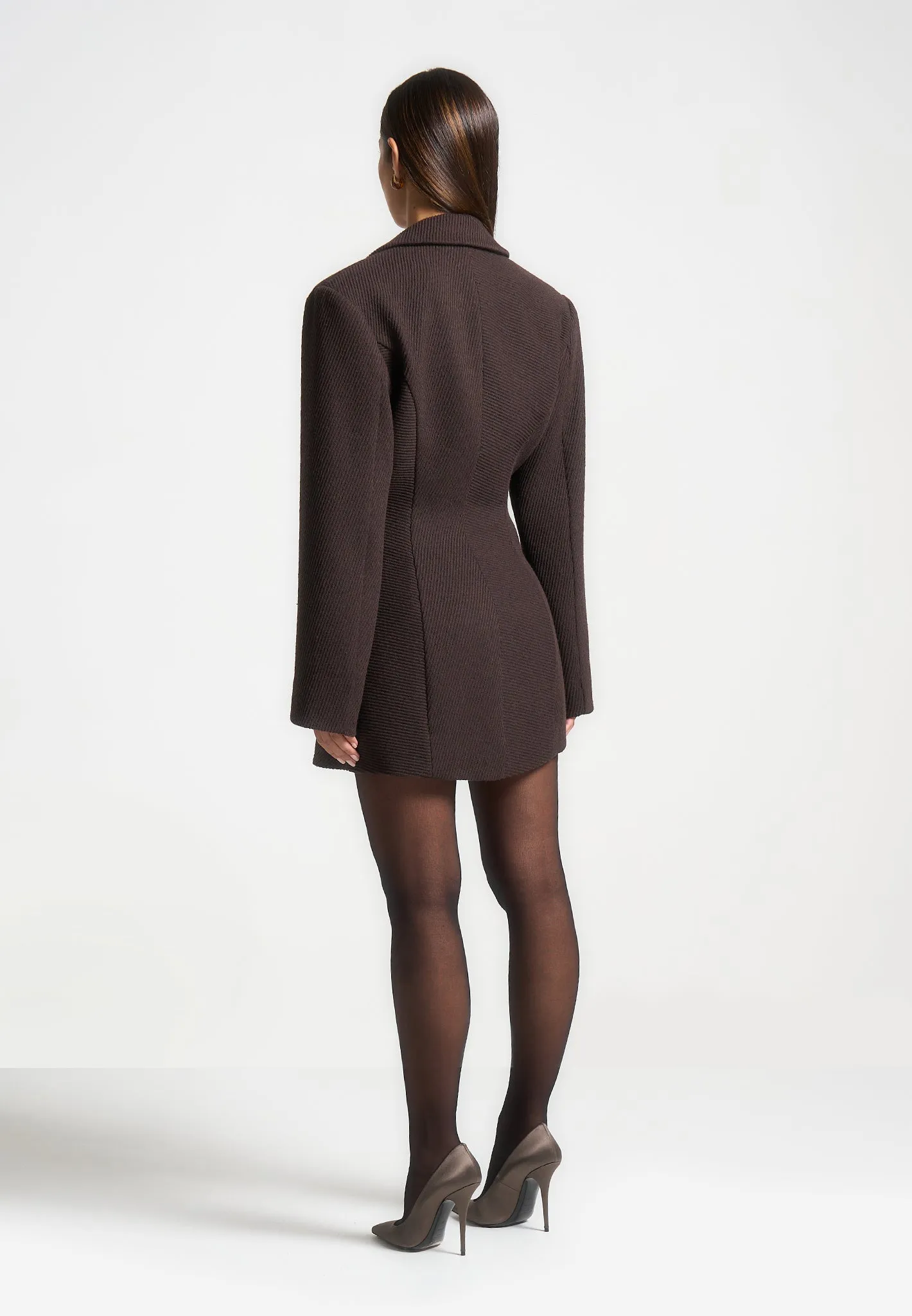 Sylvie - Oversized Wool Asymmetric Blazer Dress - Brown Bless Touch